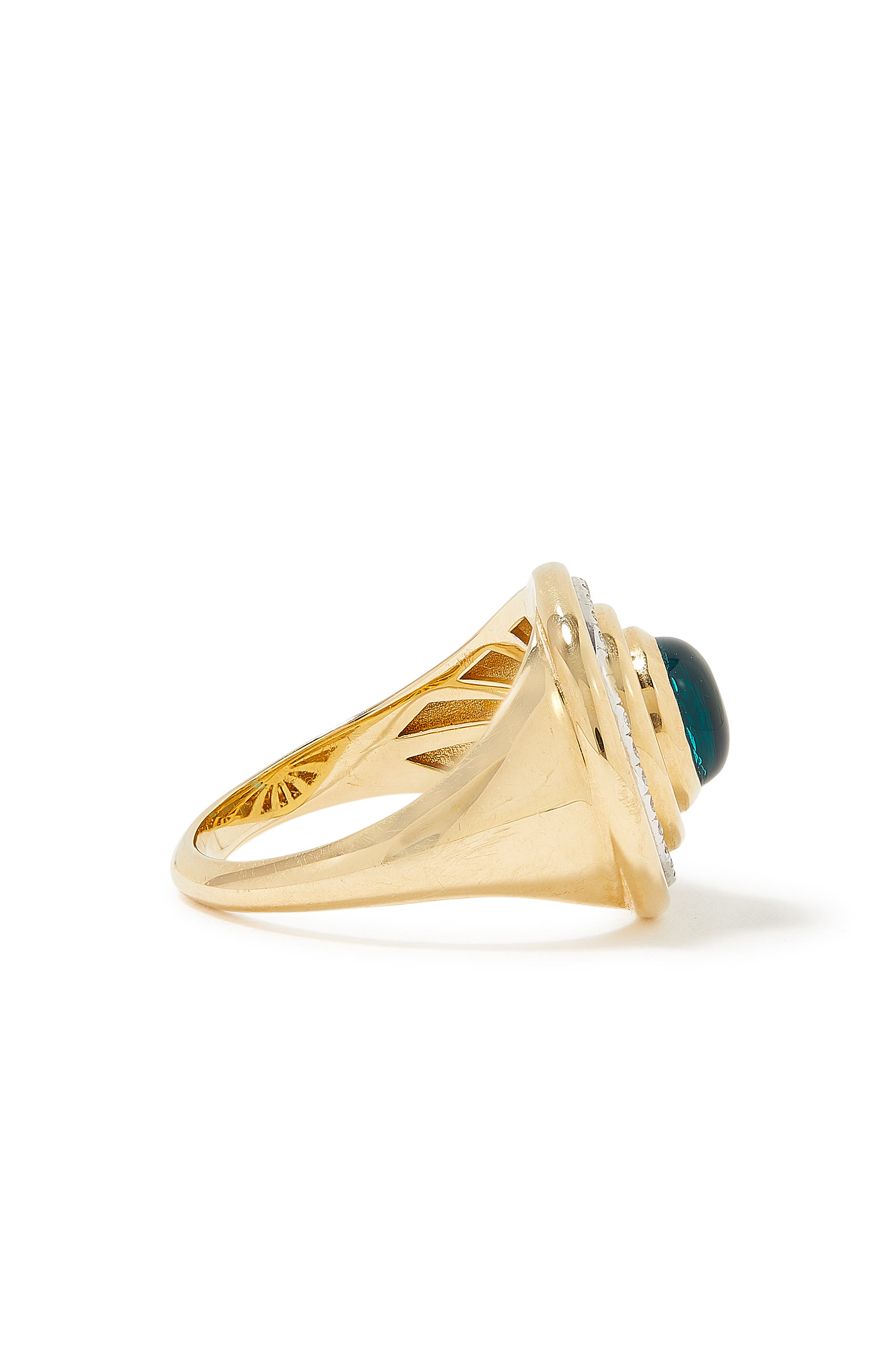 Mimette Pinky Ring, 18K Yellow Gold with Diamonds  Green Topaz