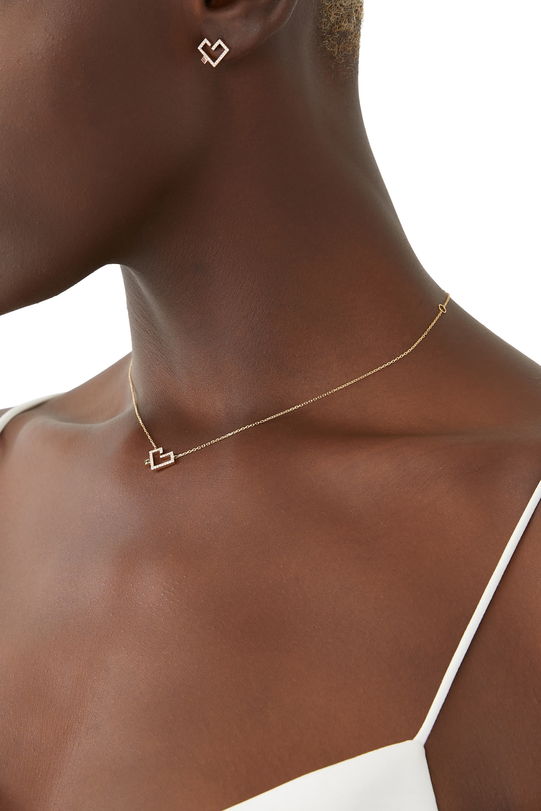 Hubb Heart Pendant Necklace, 18K Yellow Gold with Diamonds  Emerald