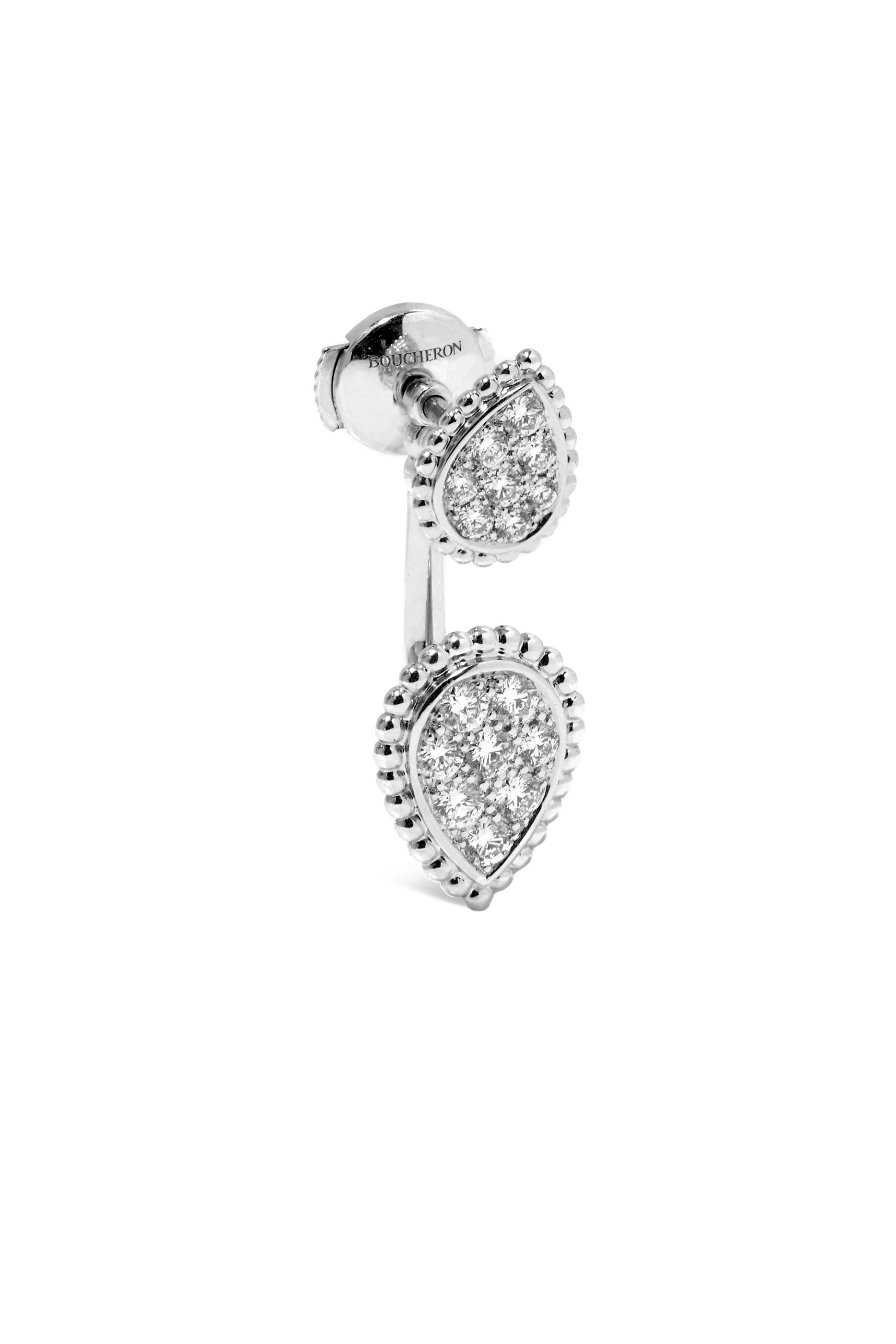 Serpent Boh&egrave;me Double Motif Single Stud Earring, 18K White Gold  Diamonds
