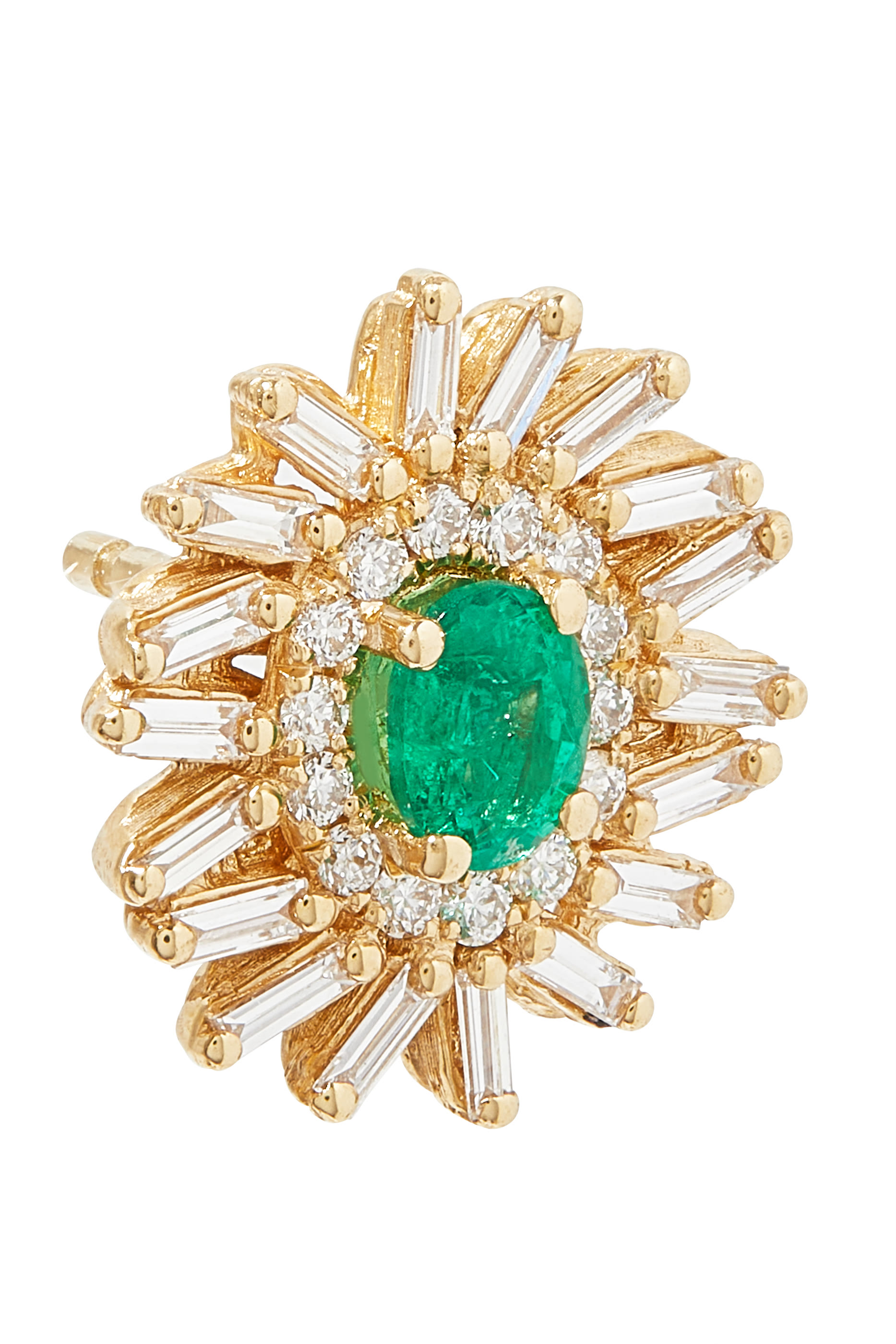 Bold Spark Emerald Studs, 18k Yellow Gold, Emerald Baguettes  Diamonds
