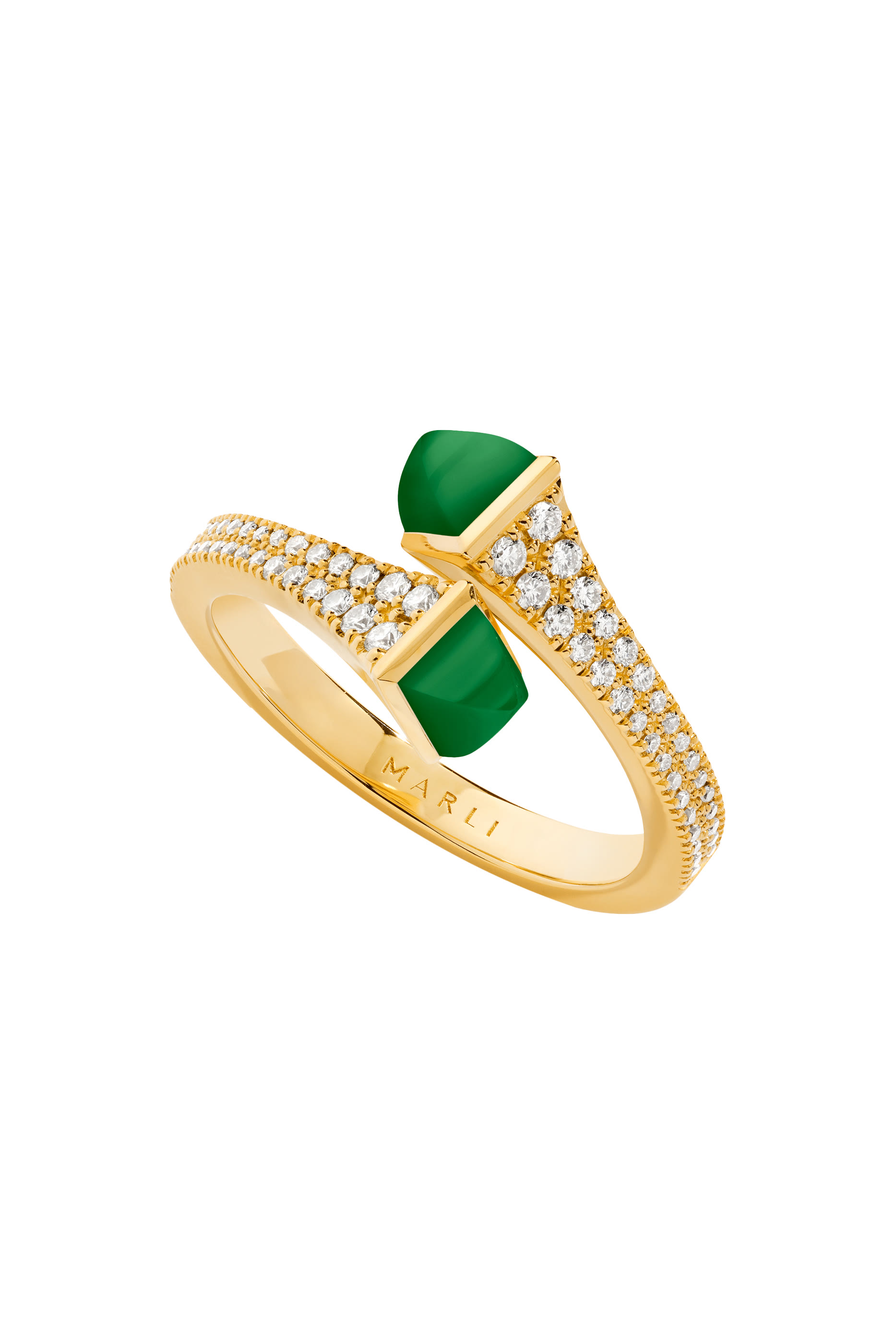 Cleo Slim Ring, 18k Yellow Gold with Green Agate  Diamonds