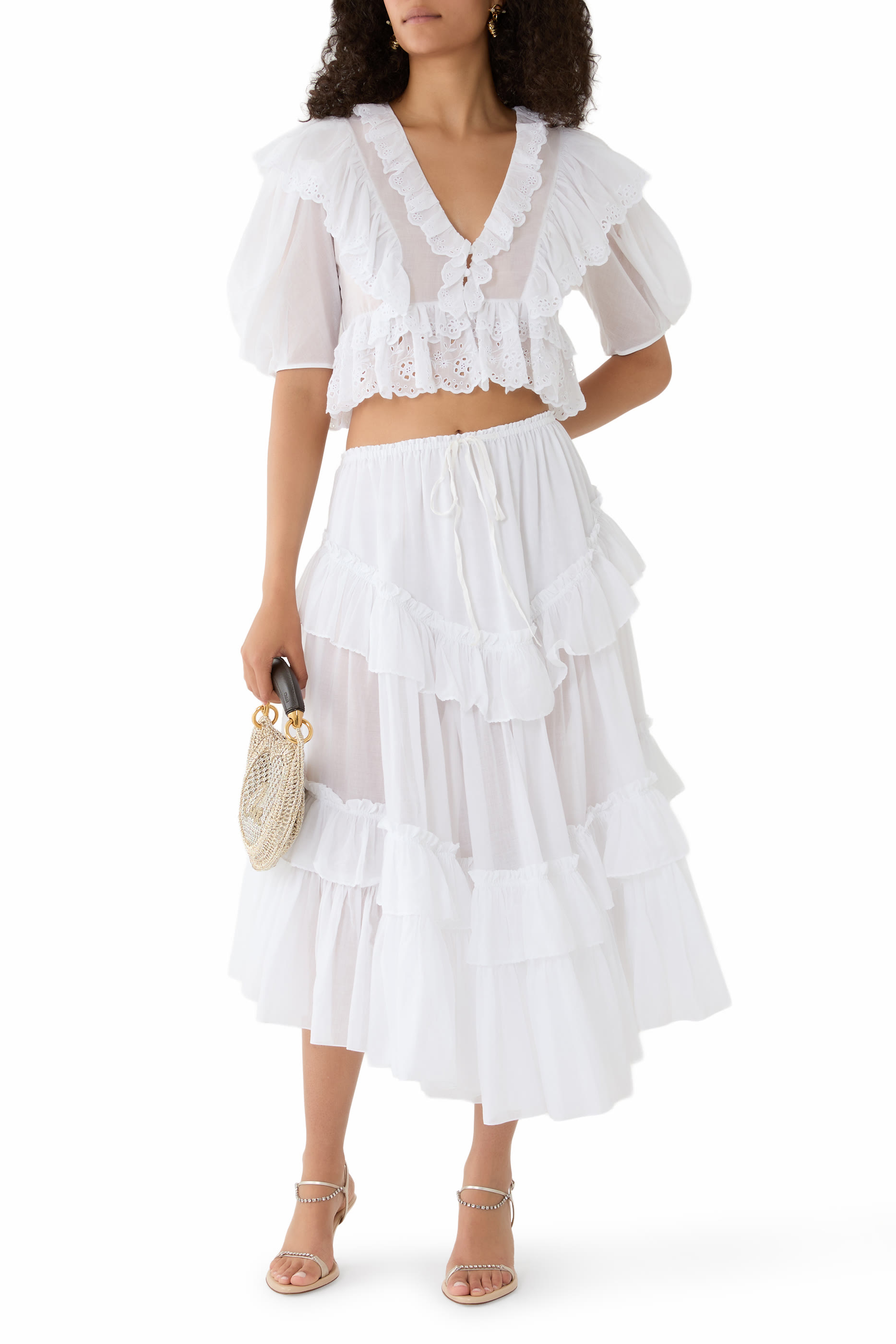 Cropped V-Neck Ruffled Top