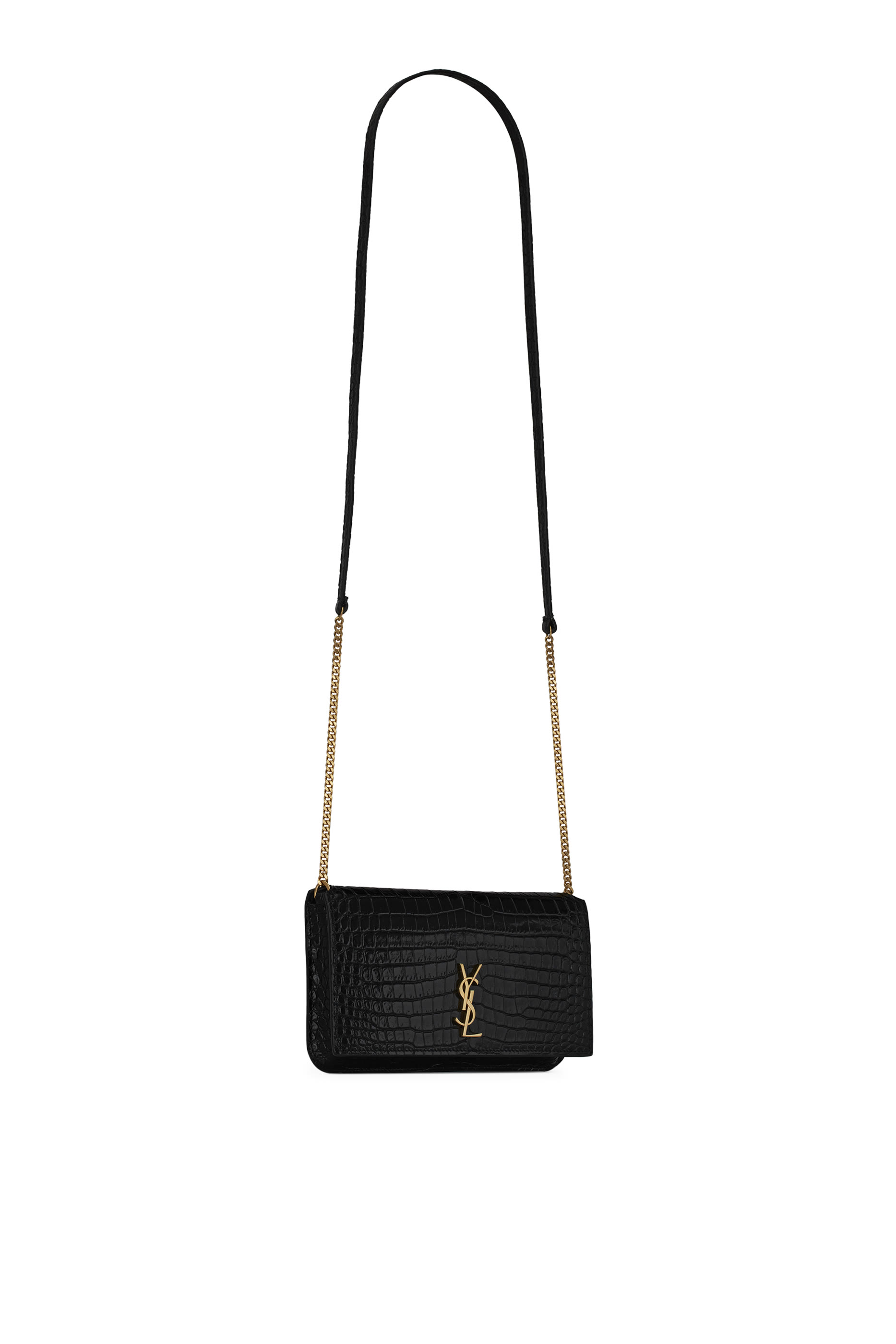  Cassandre Phone Holder in Shiny Crocodile-Embossed Leather
