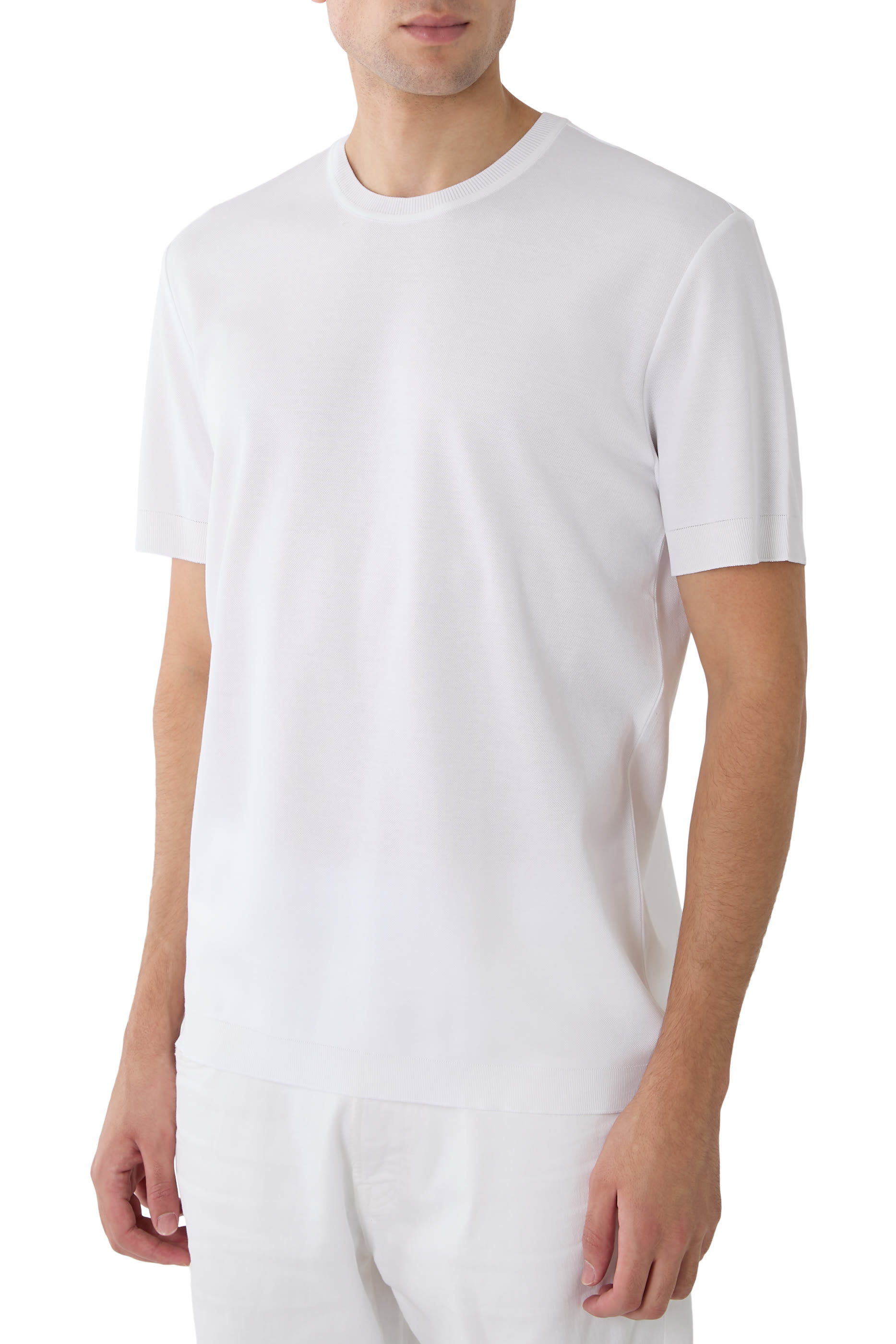 Self-Rib Cotton Knit T-Shirt