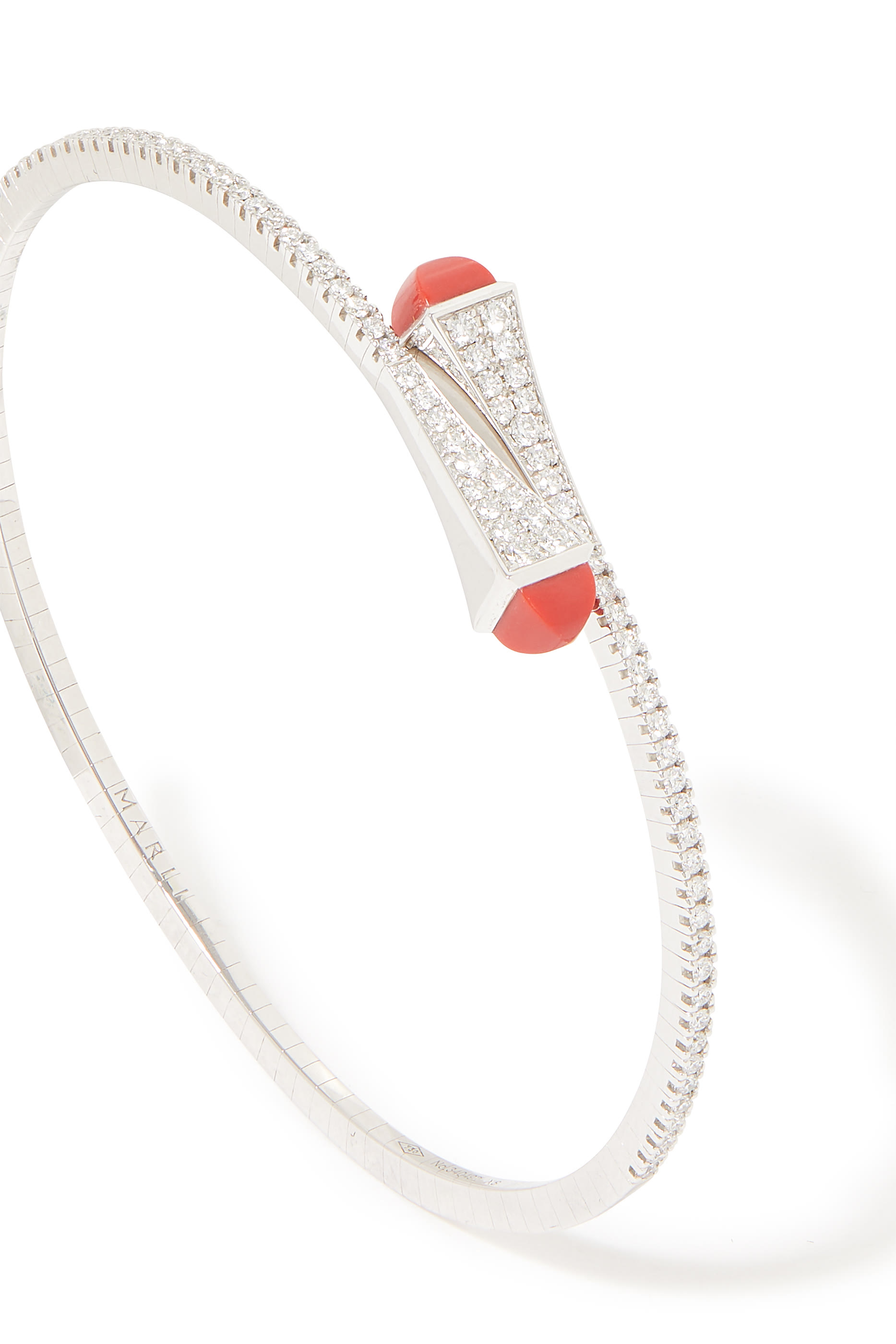Cleo Slim Slip-On Bracelet, 18k White Gold with Diamonds  Red Coral