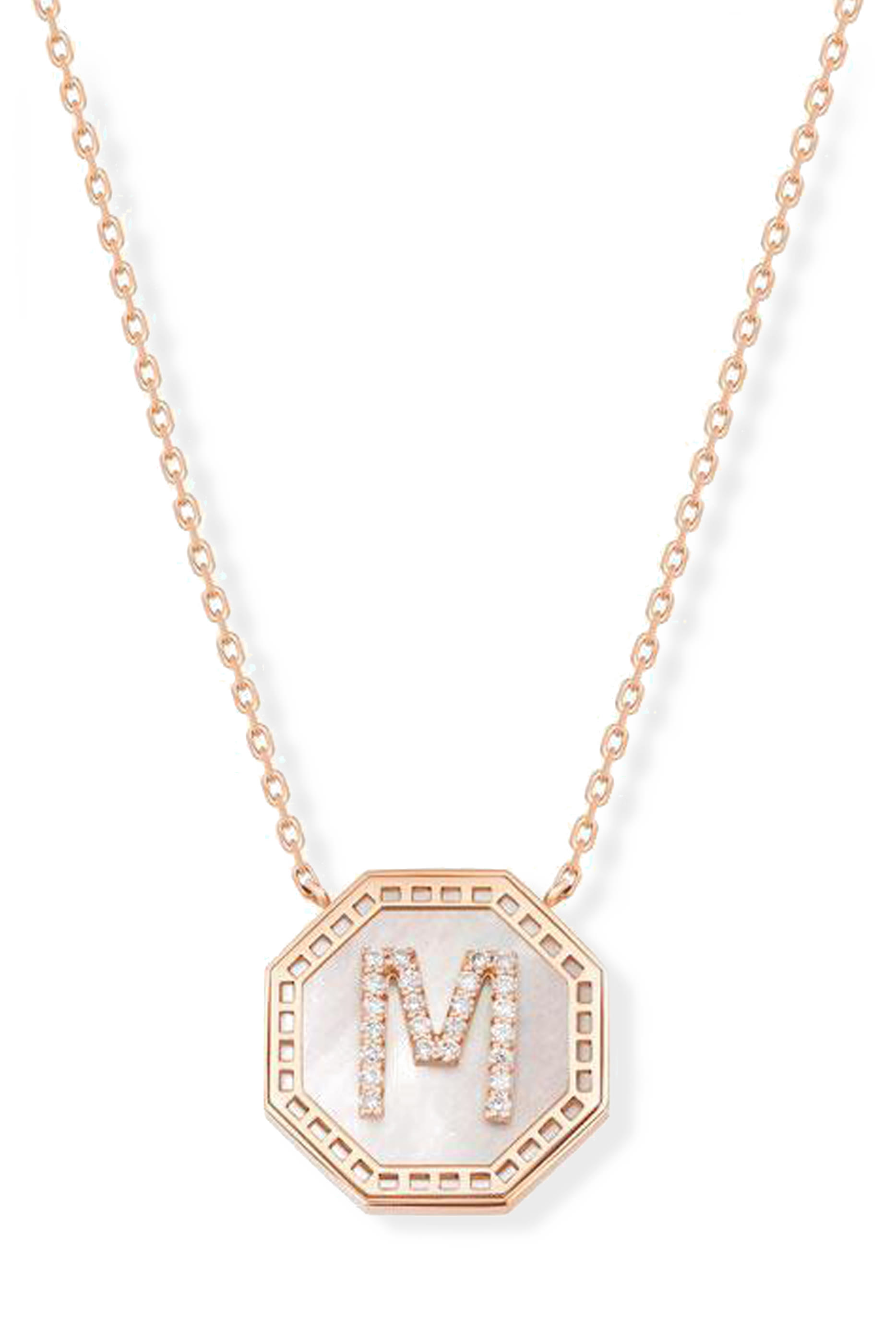  Harf Turath Letter A Pendant Necklace, 18k Rose Gold, Diamonds  Mother of Pearl