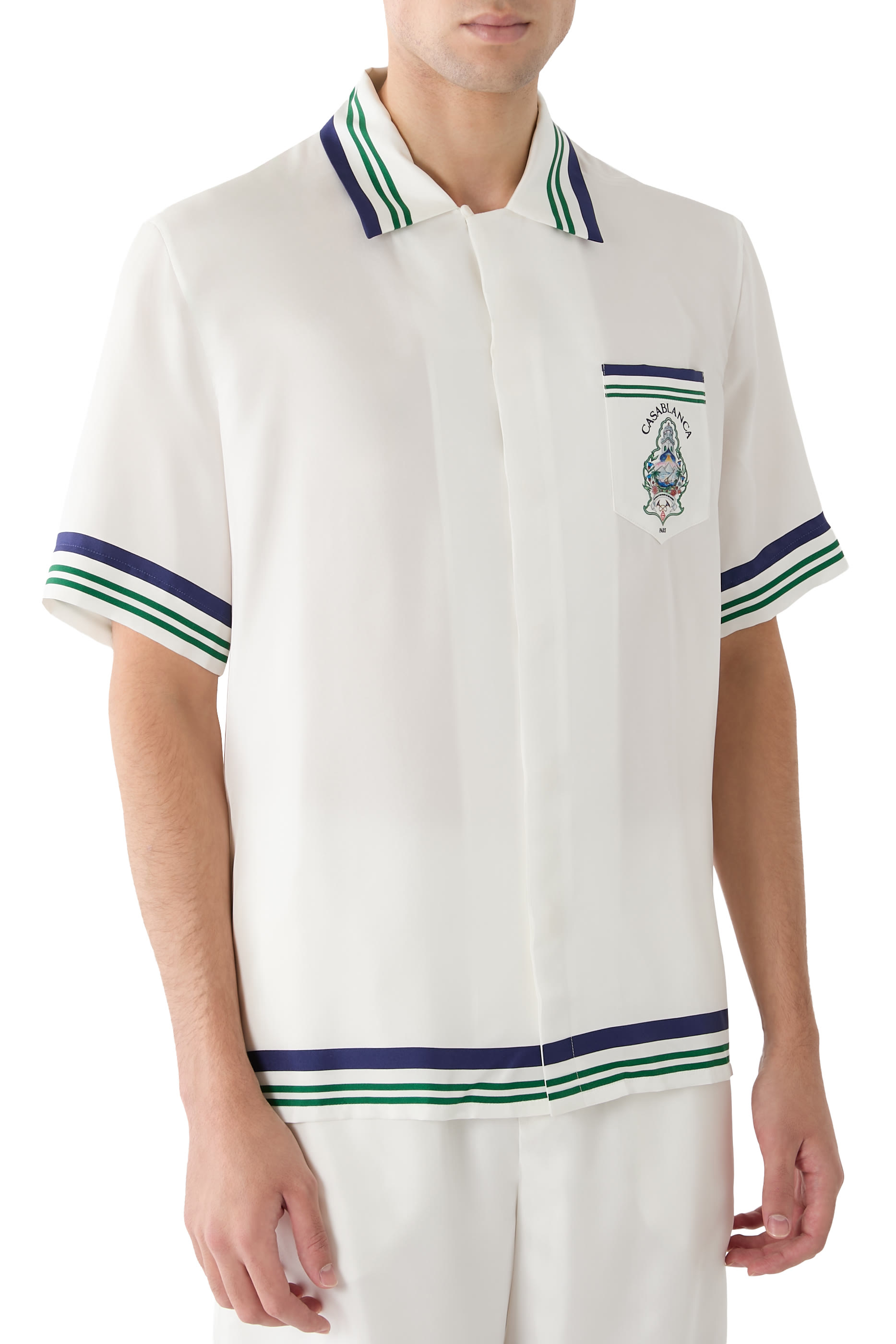Radiating Monogram Short Sleeve Silk Shirt