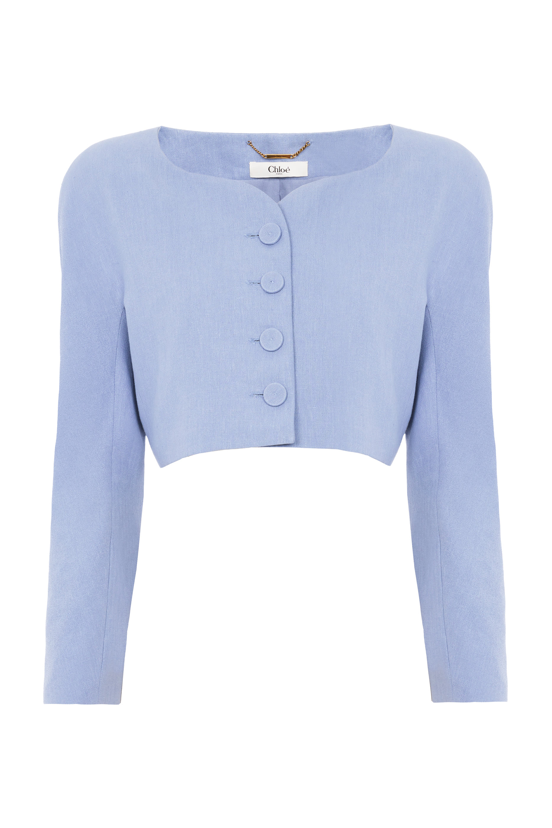 Collarless Fitted Jacket in Wool Grain de Poudre