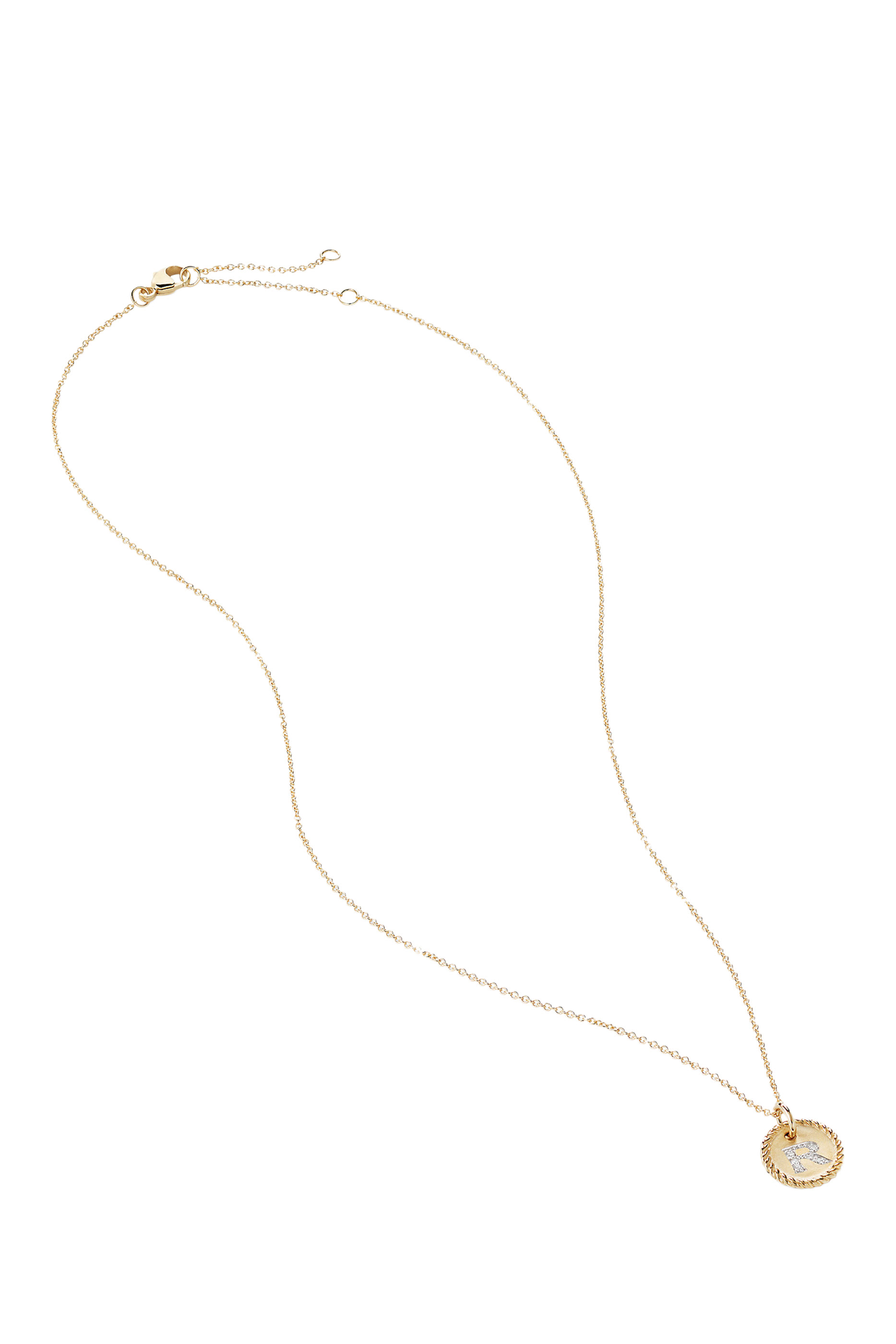 Initial R Cable Charm Necklace, 18k Yellow Gold  Diamonds