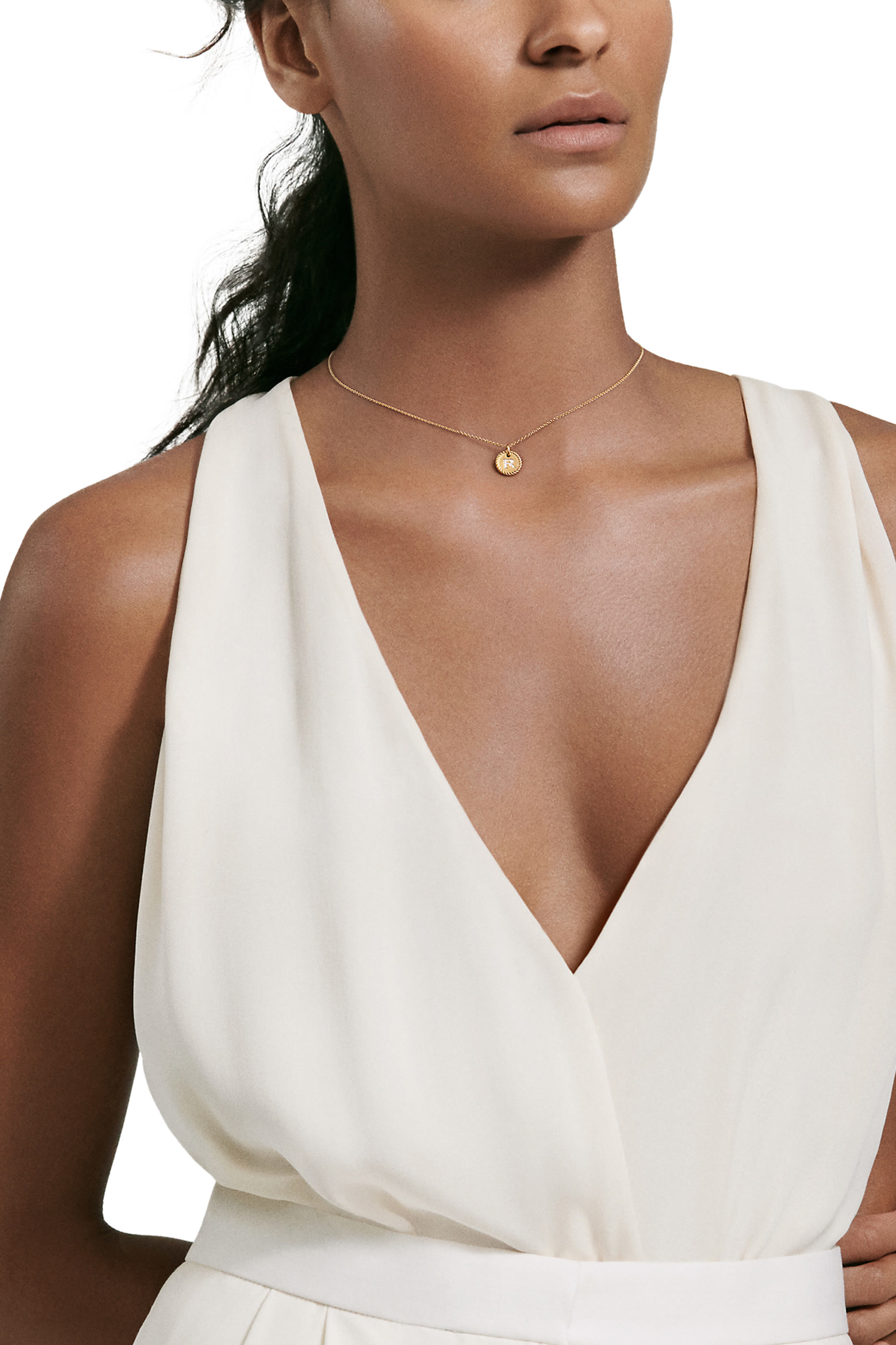 Initial R Cable Charm Necklace, 18k Yellow Gold  Diamonds
