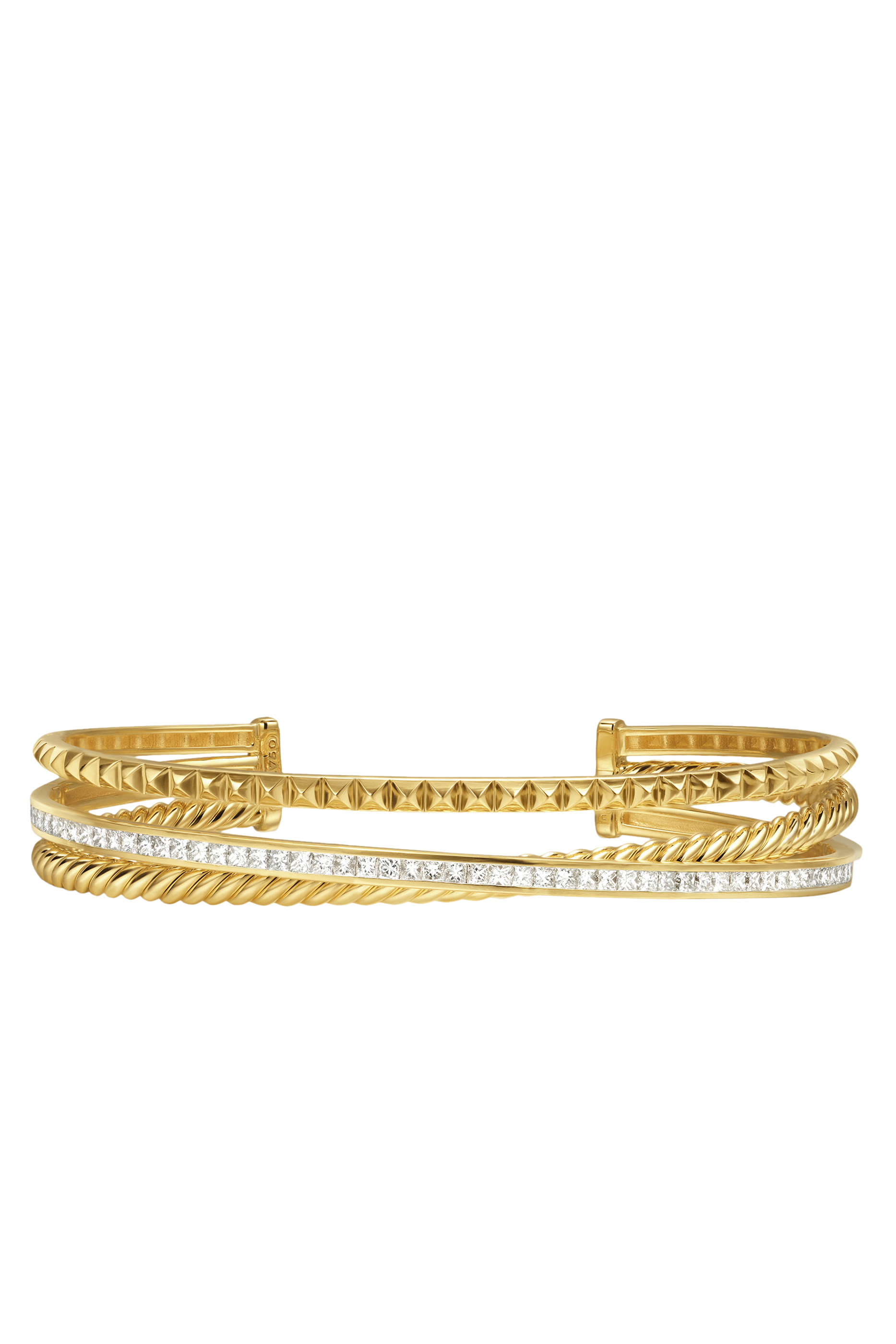 Crossover Trio Three Row Cuff Bracelet,  18K Yellow Gold  Diamonds