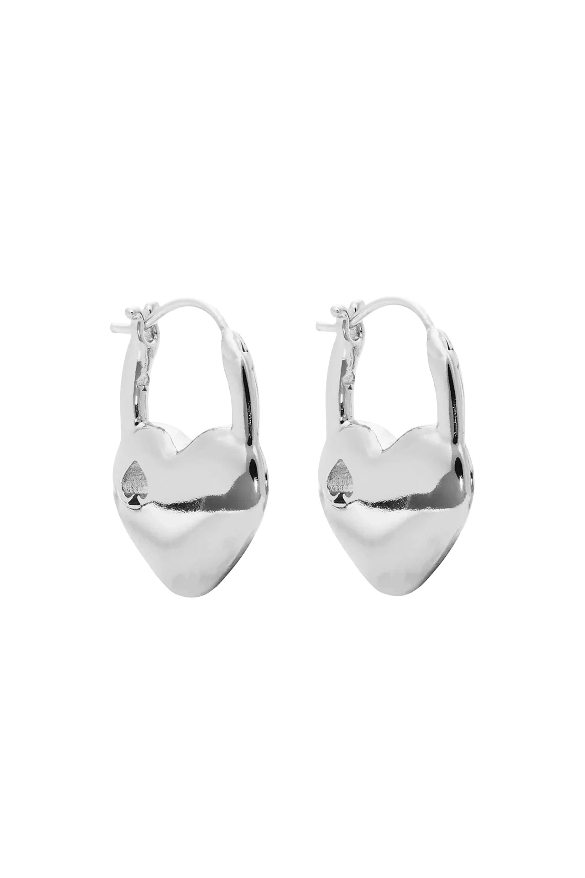 Heart Spade Huggies, Brass, Stainless Steel Posts  Cubic Zirconia