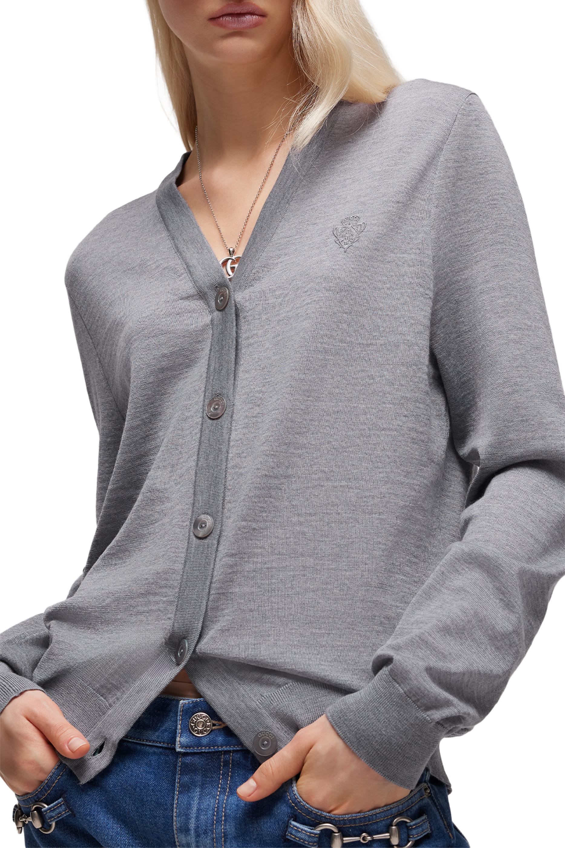 Fine Wool Cardigan With Embroidery 