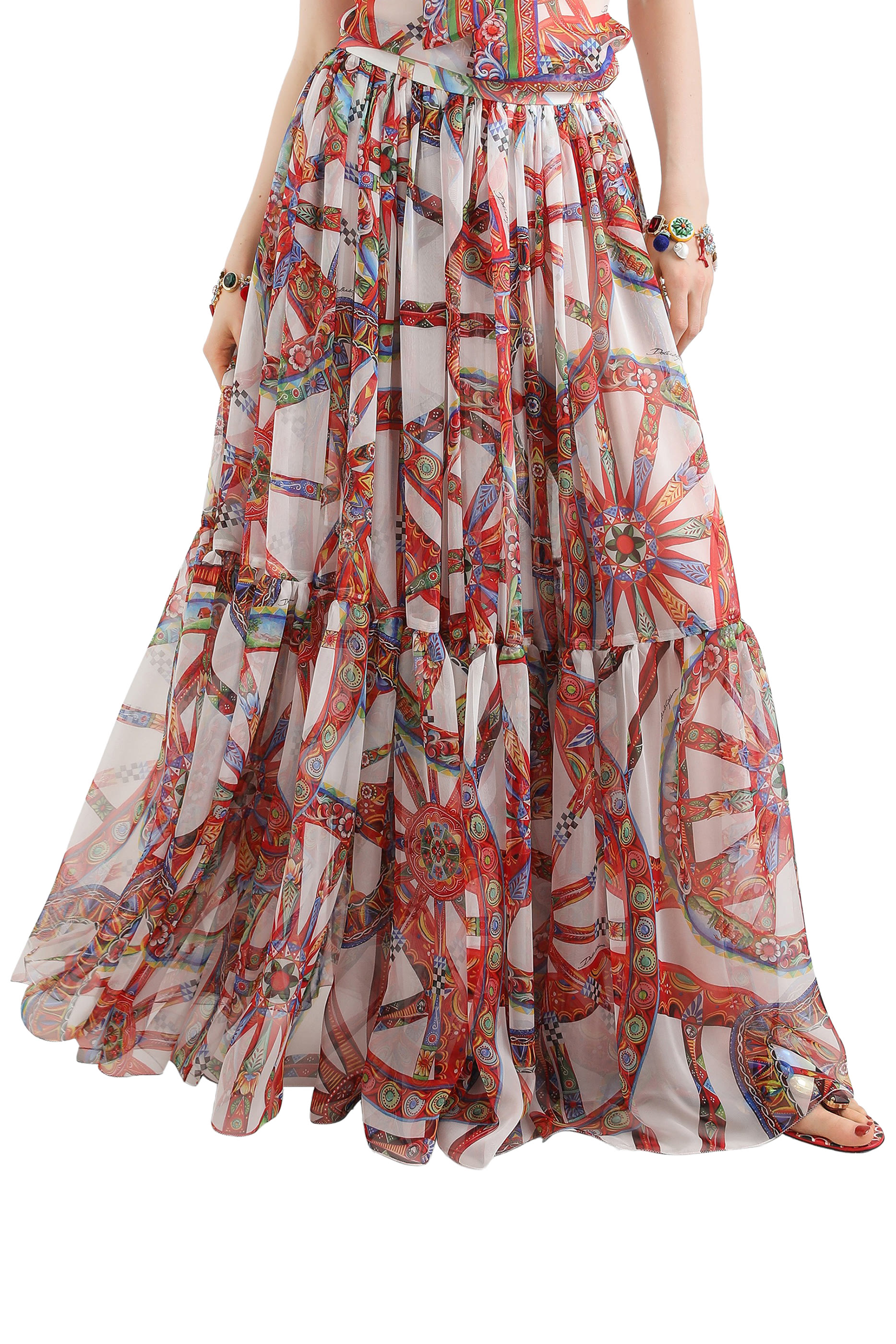 Carretto-Print Long Skirt