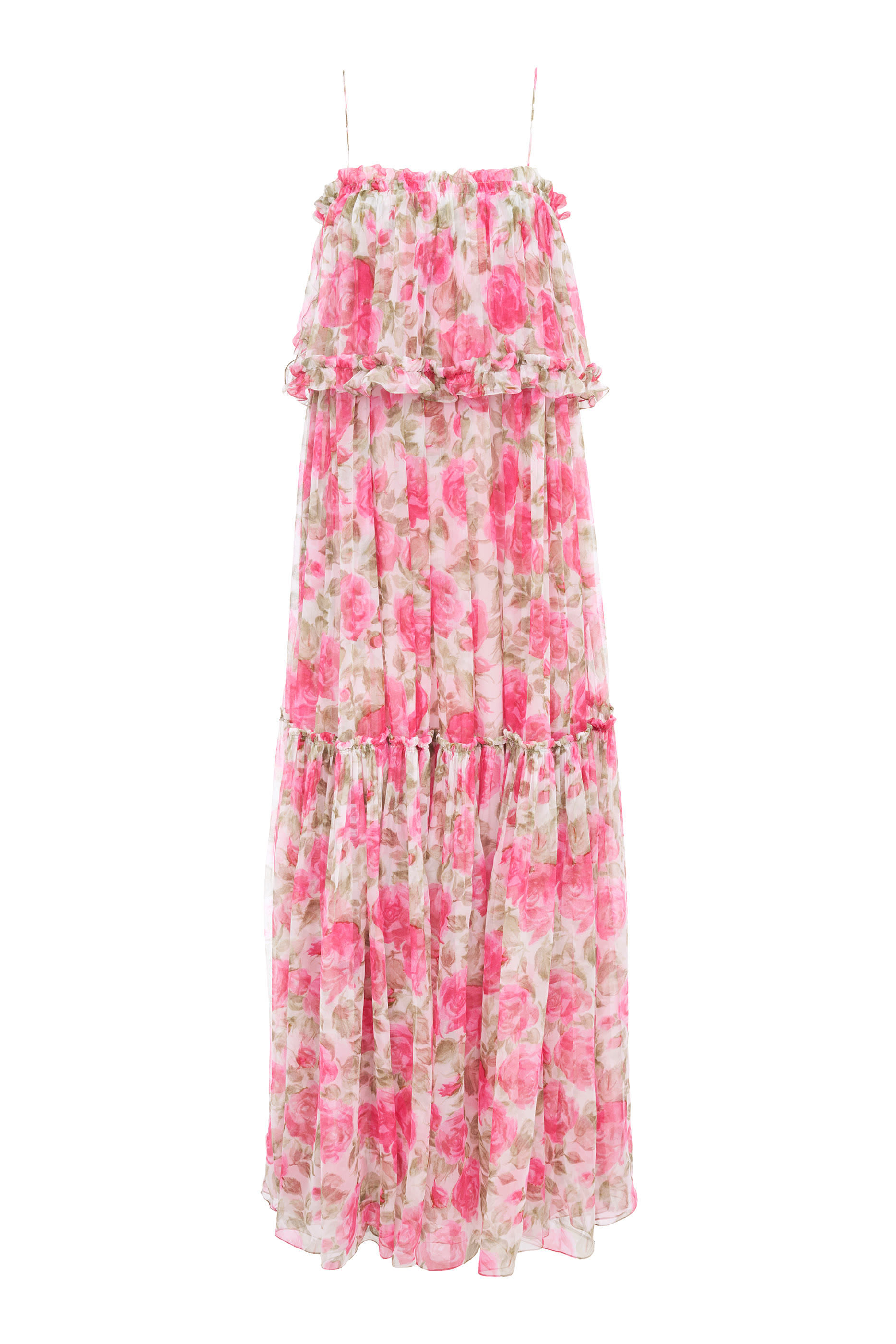  Thin-Strap Long Dress in Silk Mousseline 