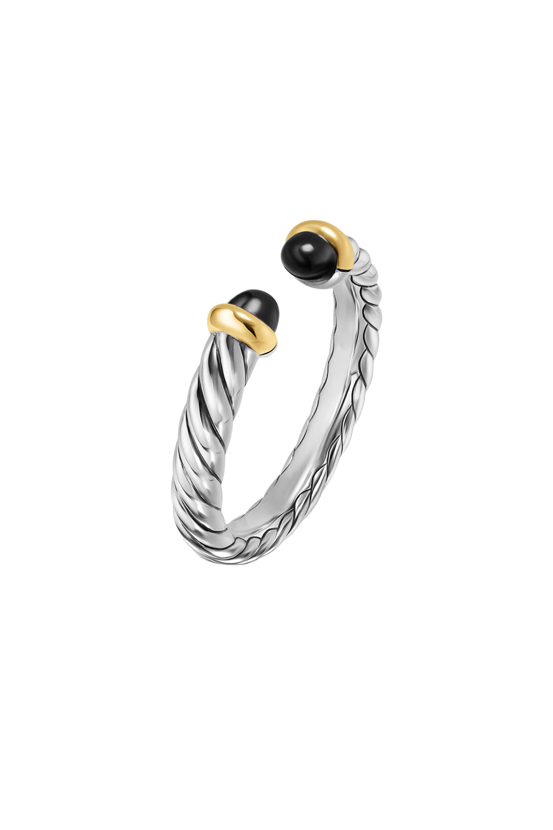 Petite Cable Open Ring, Sterling Silver, 14k Yellow Gold  Onyx