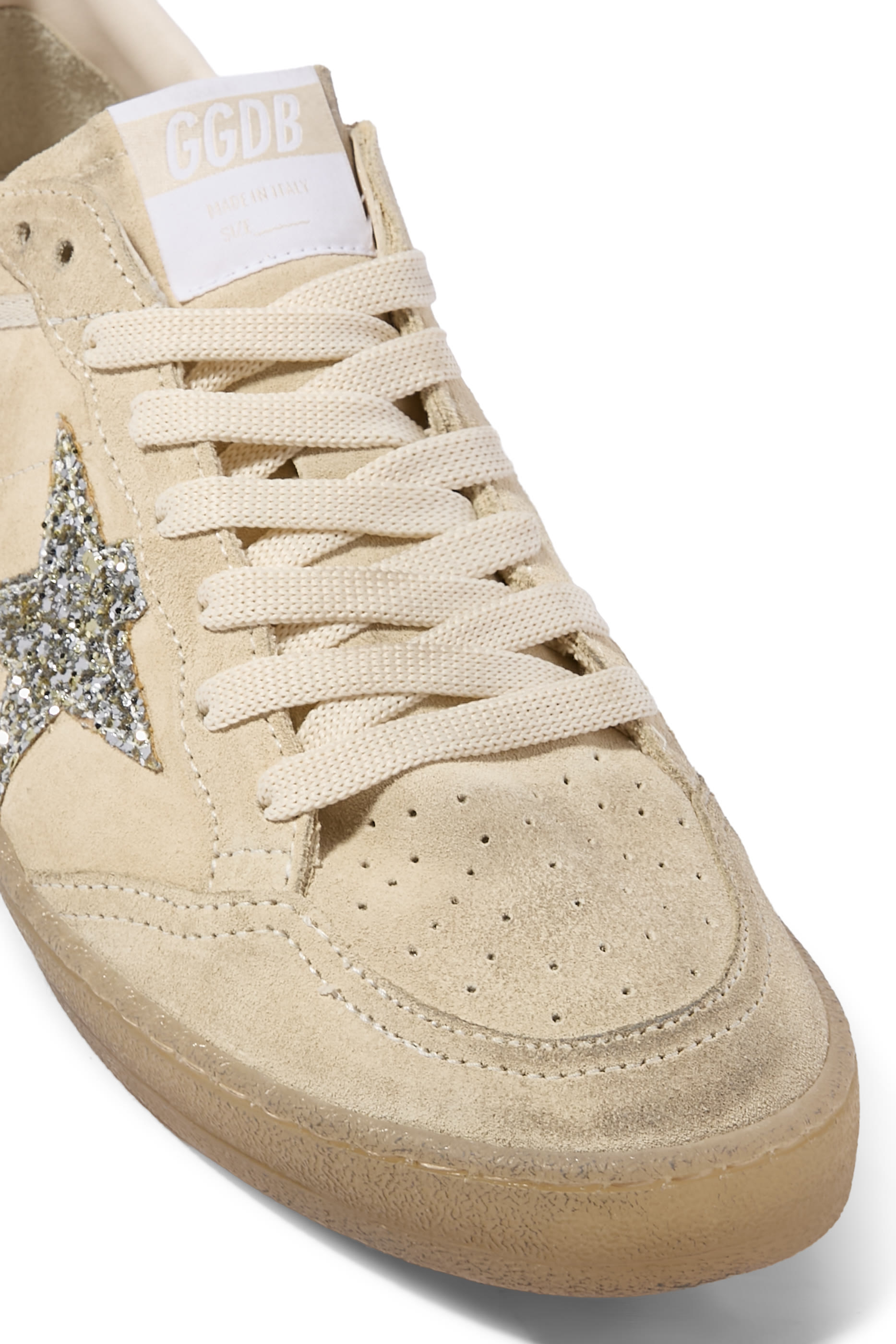 Ball Star Sneakers In Pearl Suede With Silver Glitter Star