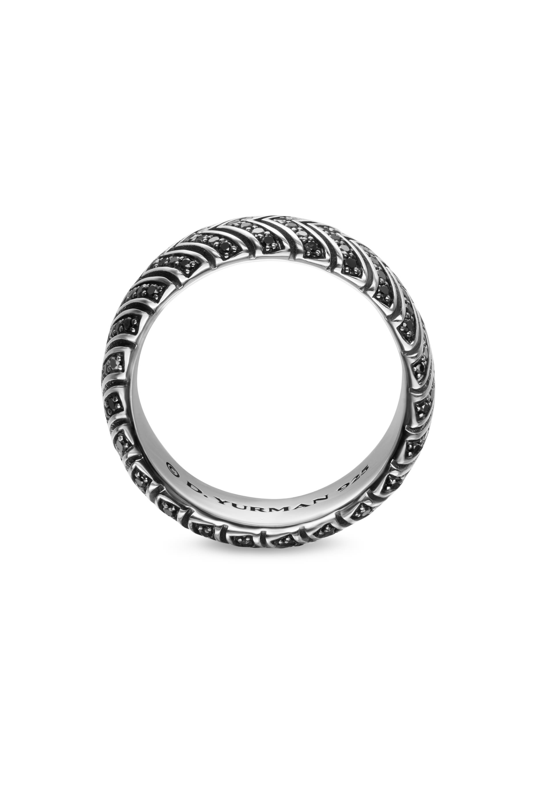 Chevron Band Ring, Sterling Silver  Pav&eacute;-Set Black Diamonds