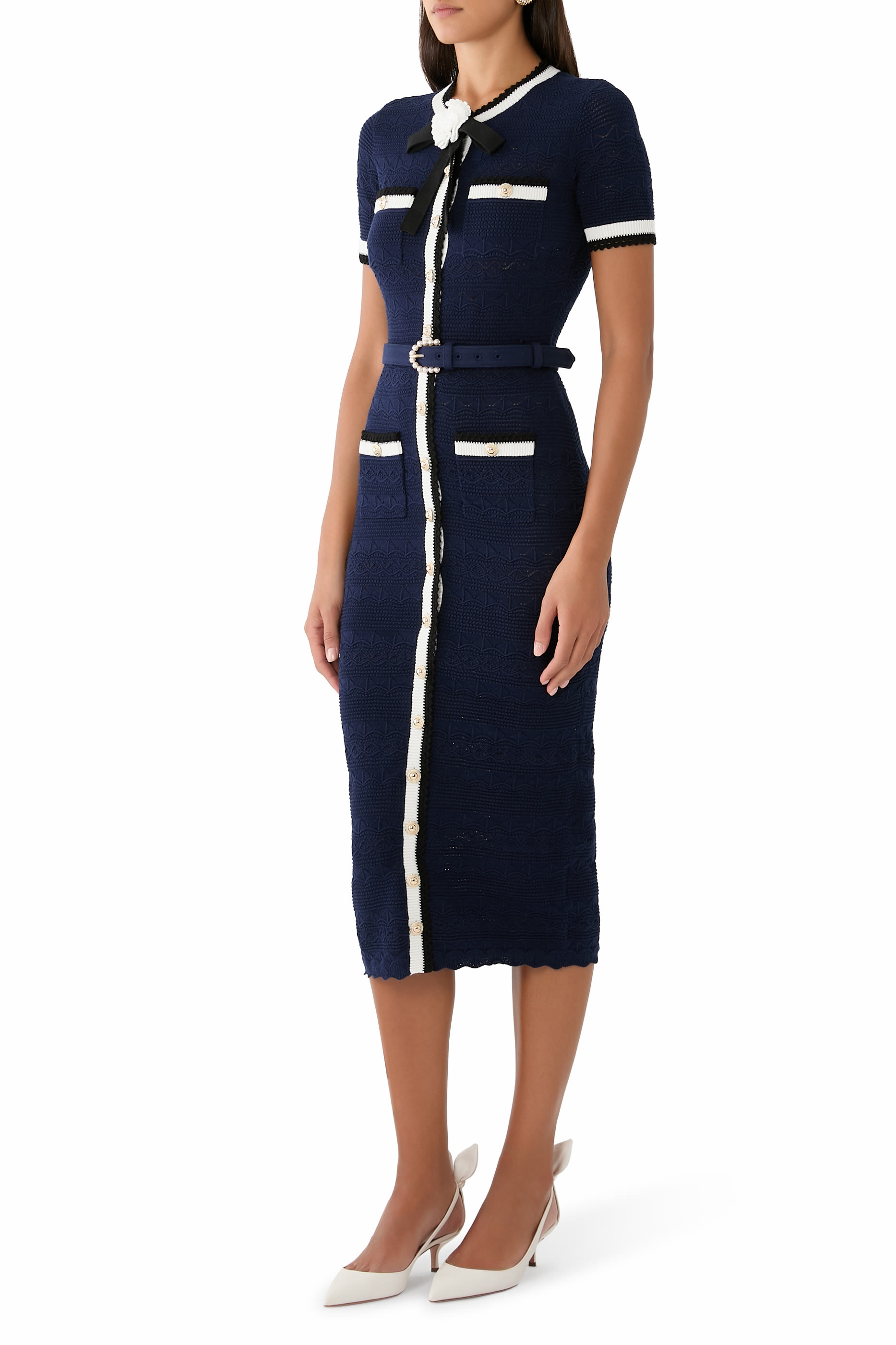 Pointelle Knit Midi Dress