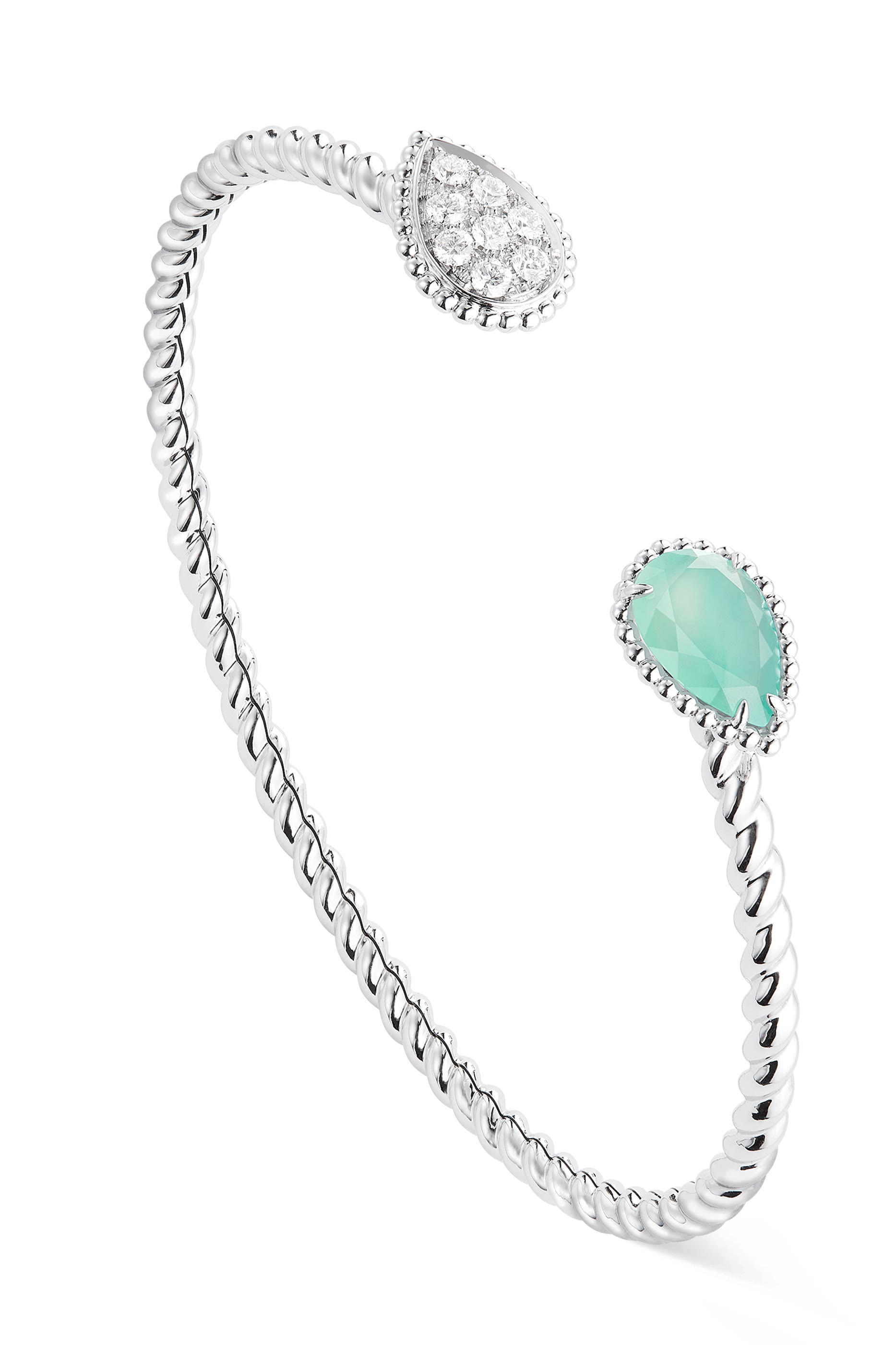 Serpent Boh&egrave;me Double Motif Bracelet, Set With An Aquaprase, Paved With Diamonds, 18k White Gold