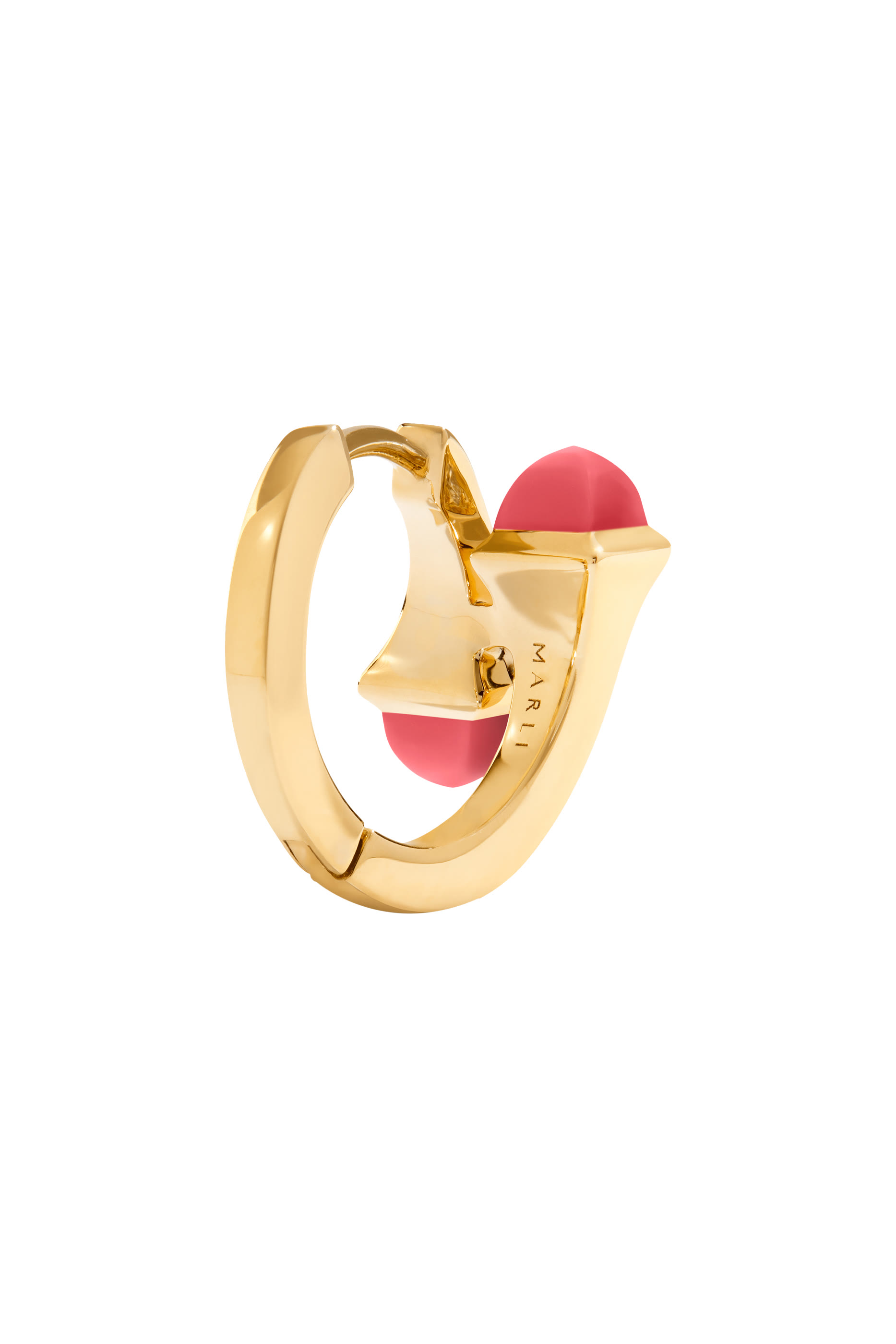 Cleo Huggie Earrings, Pink Coral  Diamond