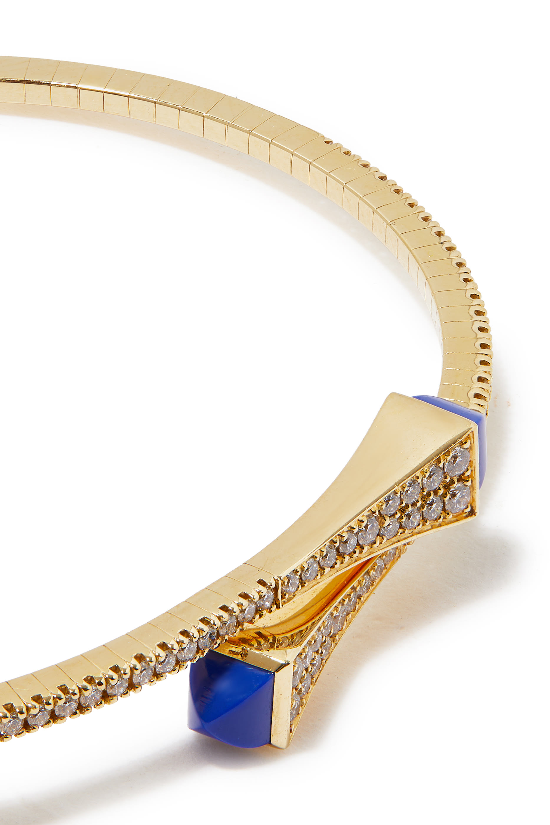 Cleo Slim Bangle, 18k Yellow Gold with Lapis Lazuli  Diamonds