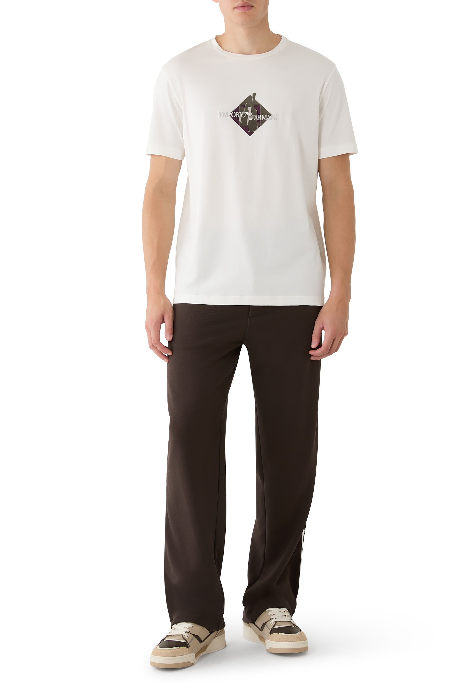 Embroidered Logo and Flock Print T-Shirt