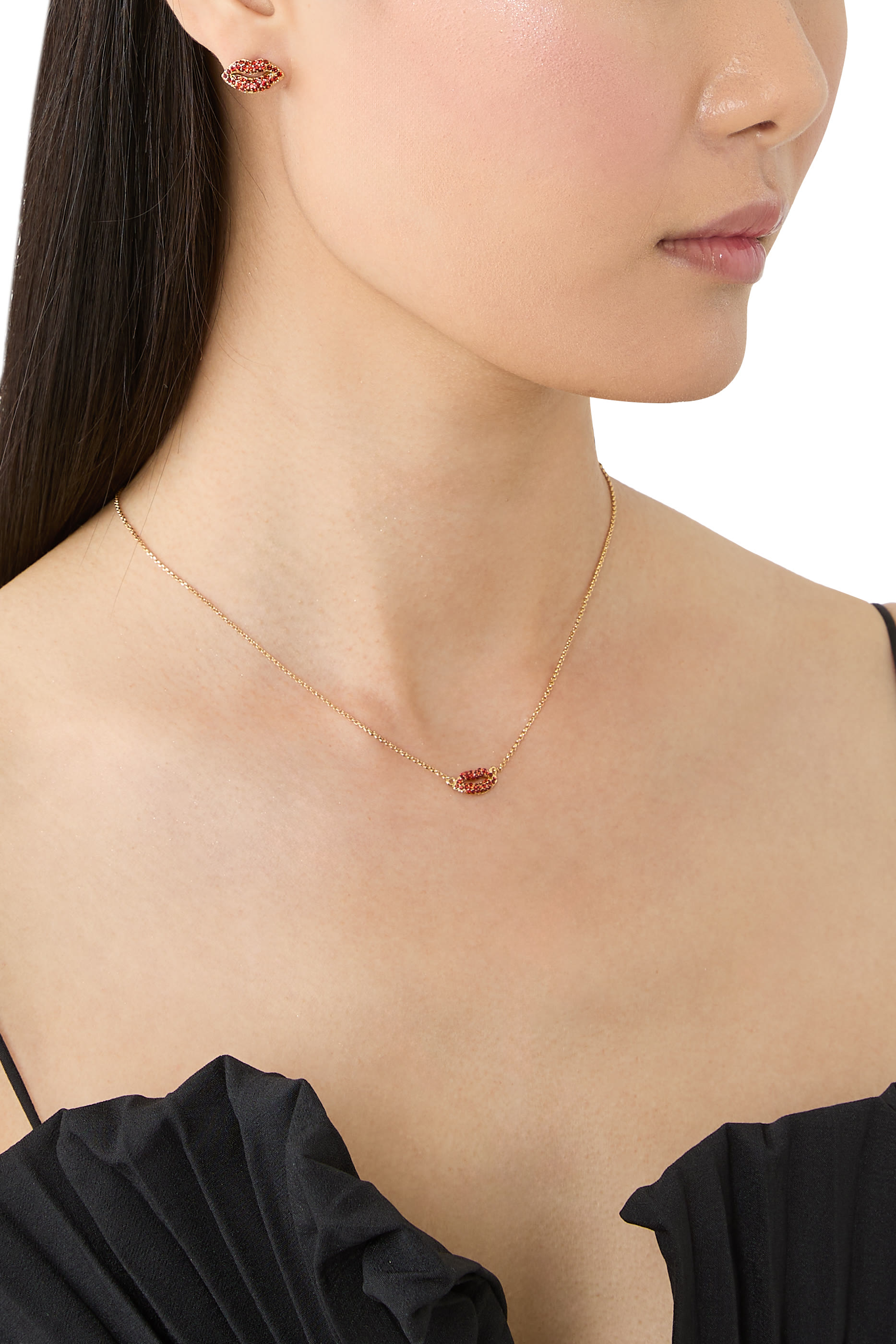 Hit The Town Lips Mini Pendant, Plated Metal  Cubic Zirconia