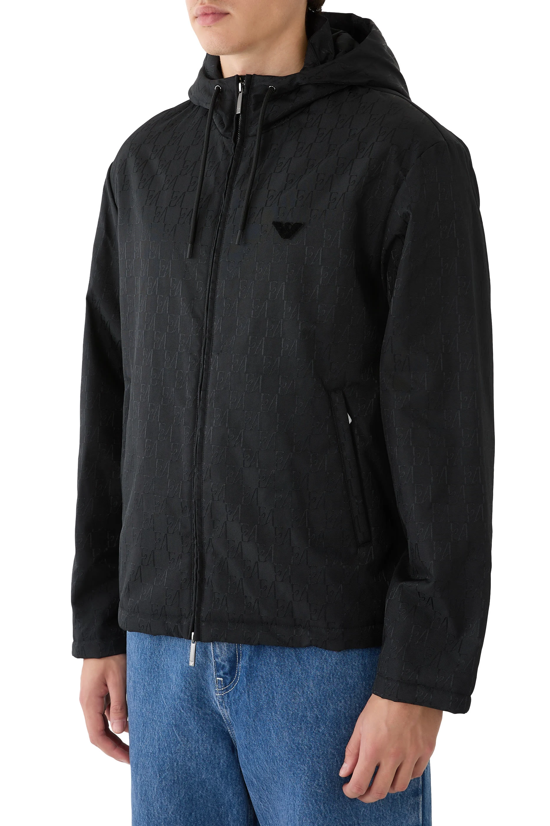 All-Over Monogram Pattern Hooded Blouson Jacket