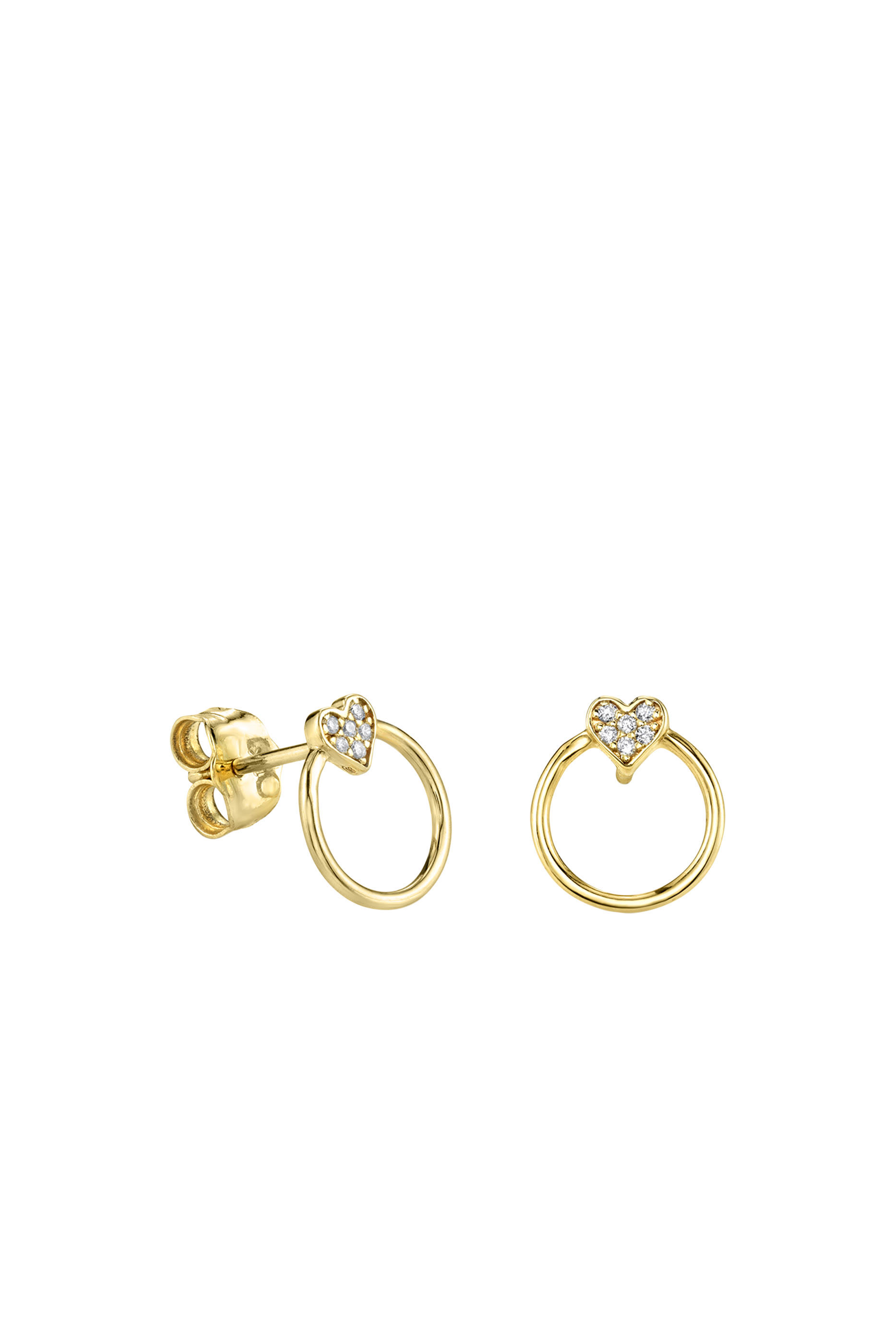 Kids Heart Circle Studs, 14k Yellow Gold  Diamonds