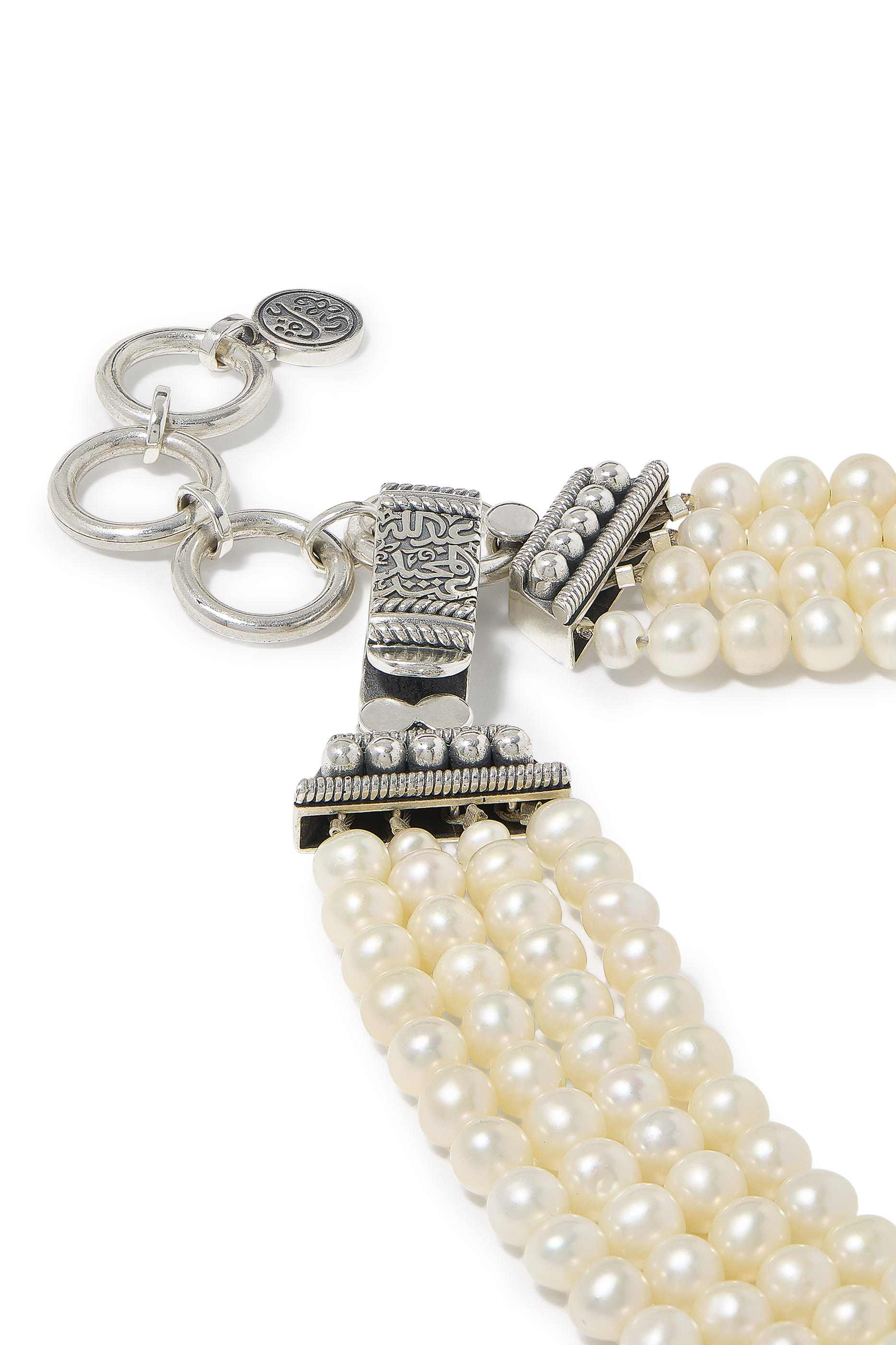 Beaded Crescent Necklace, 18K Gold with Sterling Silver  Pearls