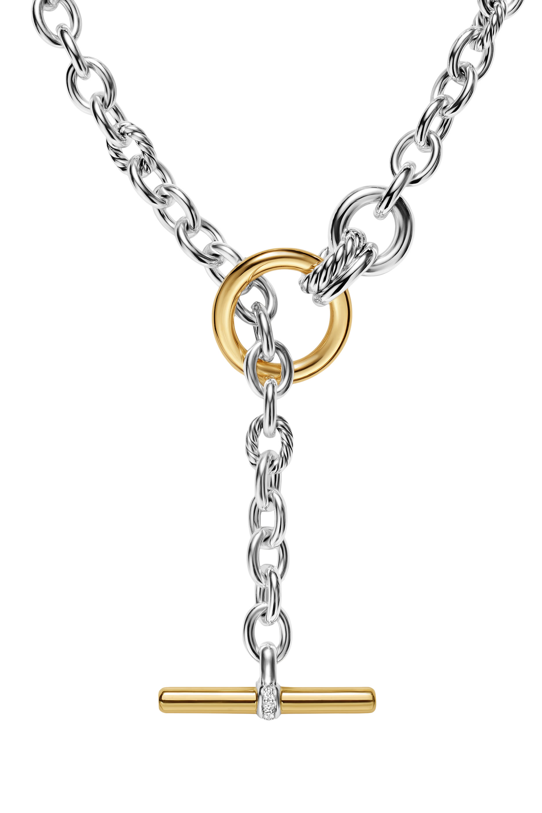  DY Mercer&reg; Double Row Toggle Chain Necklace, Sterling Silver with 18K Yellow Gold and Diamonds