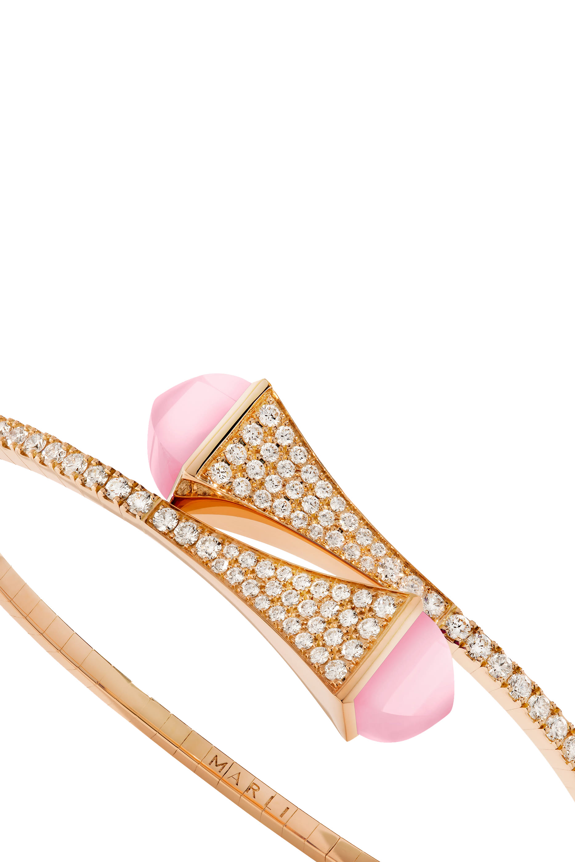 Cleo Midi Slip-On Bracelet, 18k Yellow Gold with Diamonds  Pink Quartz Agate