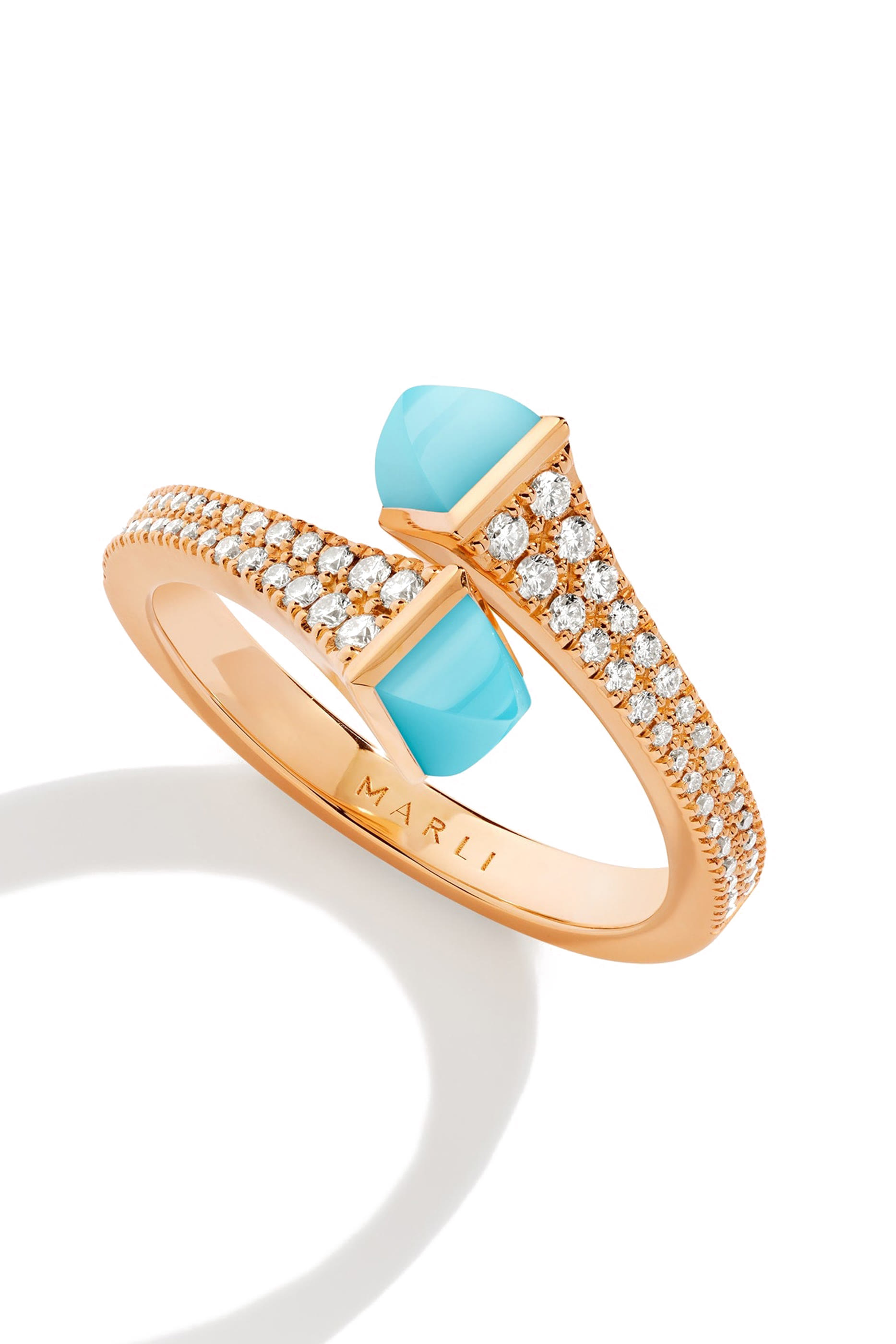 Cleo  Slim Ring, 18k Pink Gold with Blue Chalcedony  Diamonds