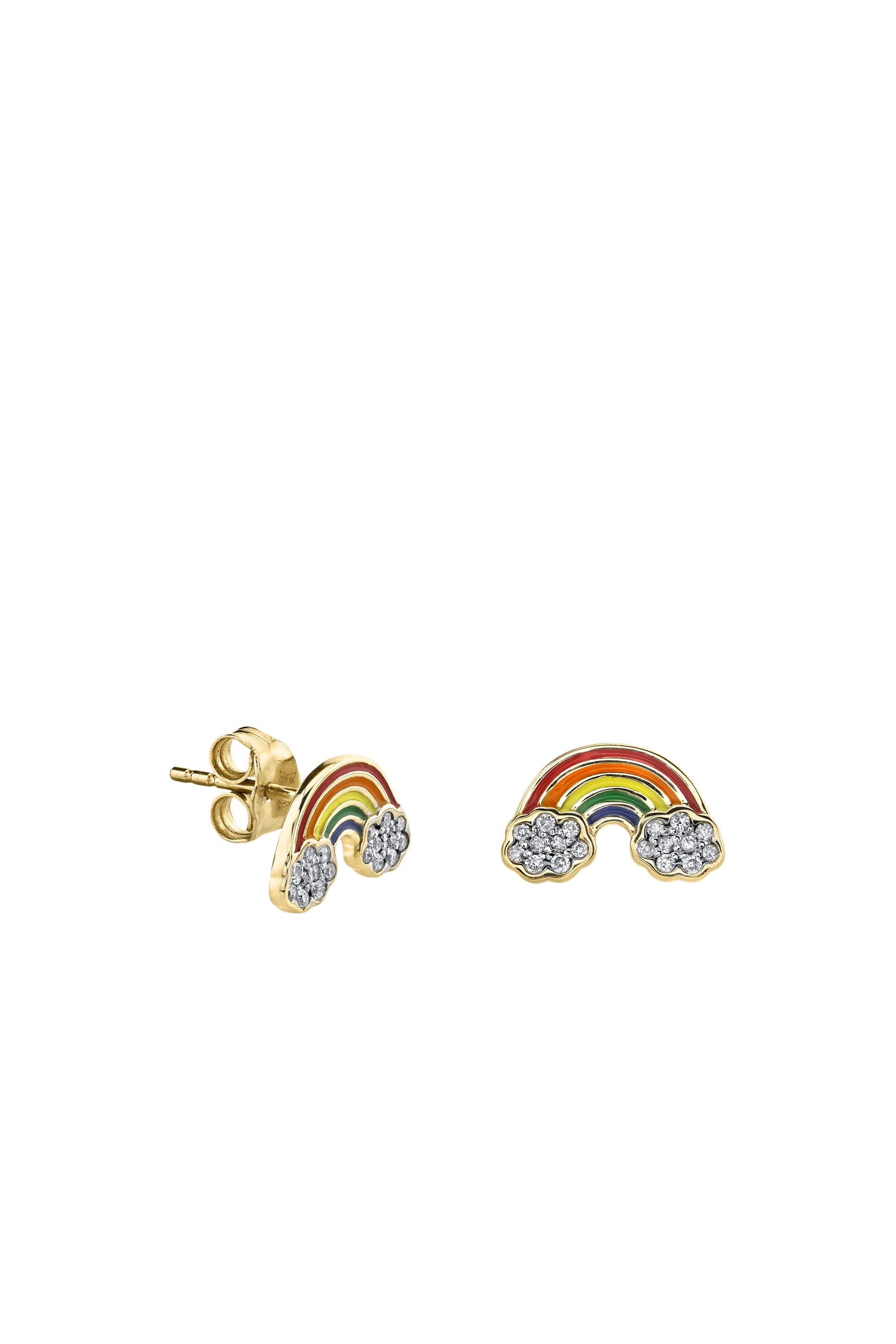 Kids Rainbow Earrings, 14k Yellow Gold  Diamonds