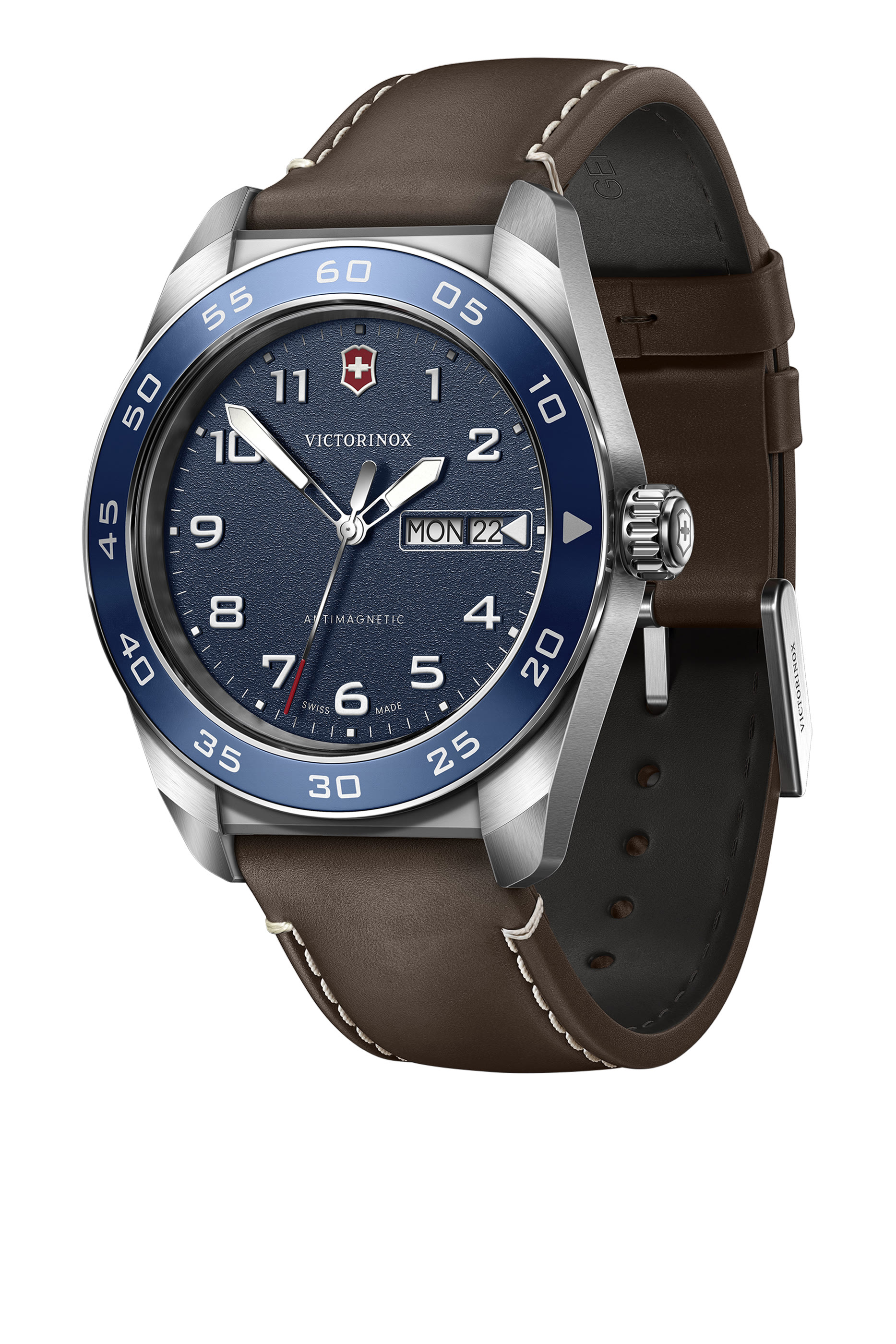 Swiss Army Quartz Watch, Stainless Steel  Leather, 42mm