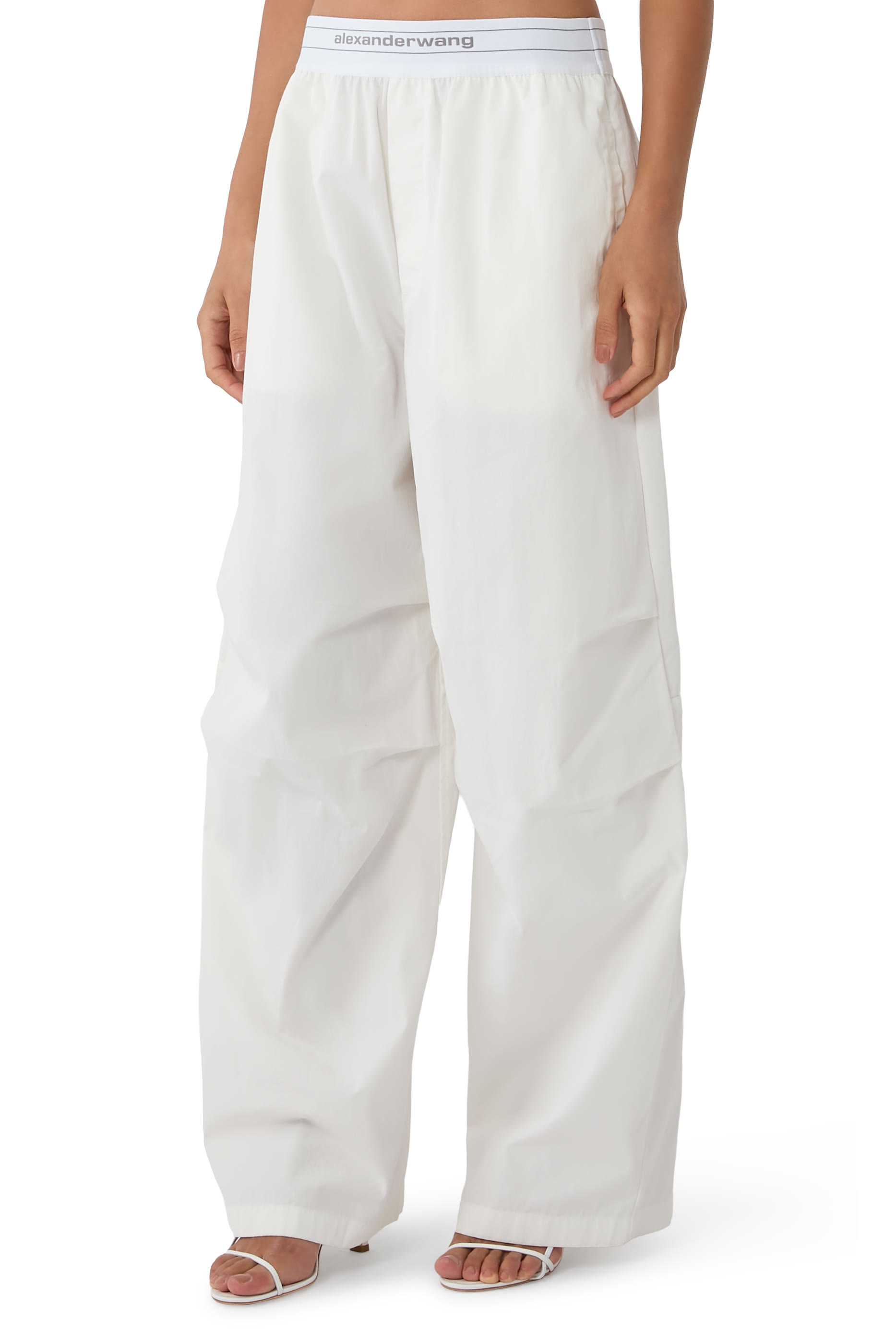 Logo Elastic Waist Pleated Wide-Leg Pant