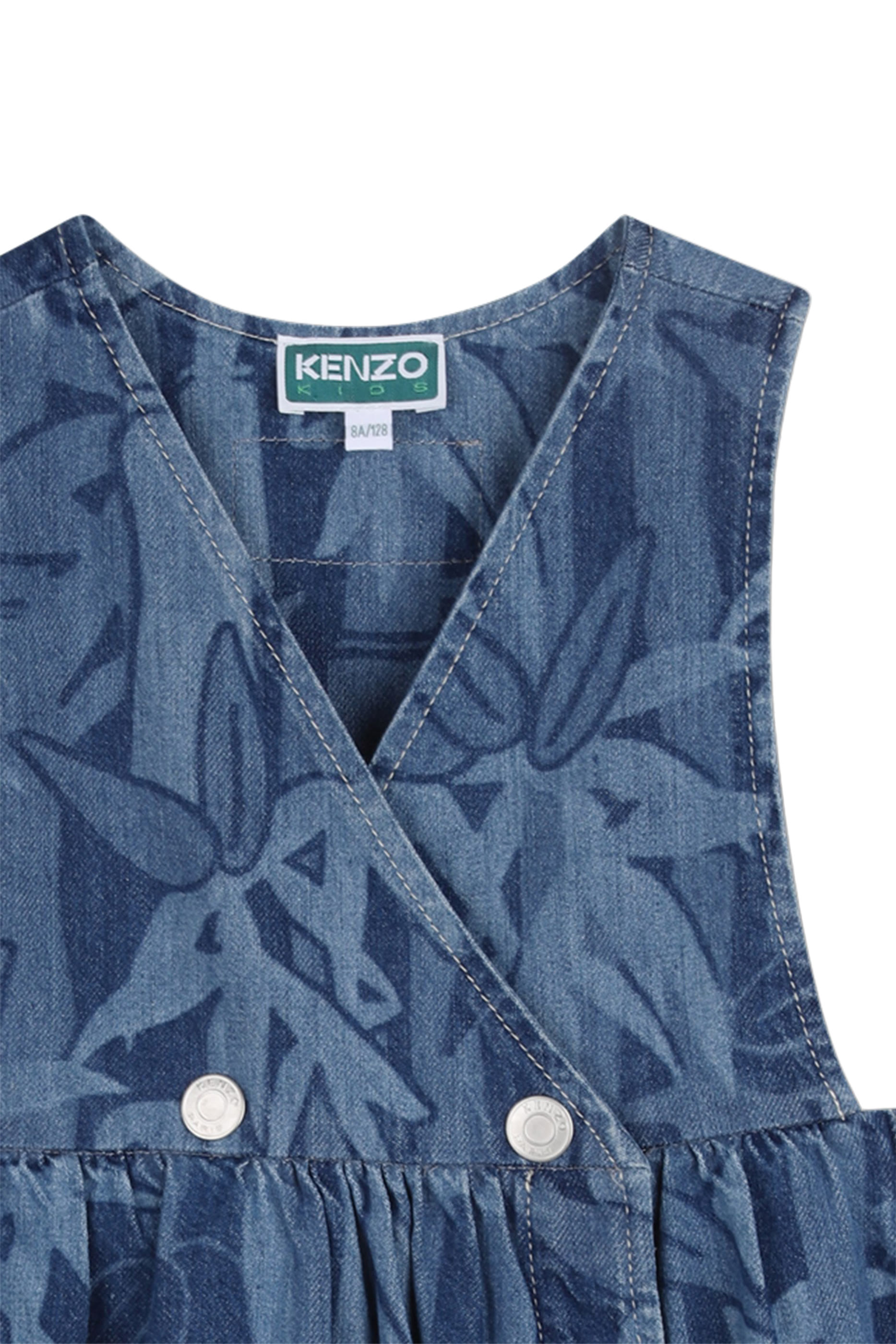 Kids Foliage-Print Denim Dress
