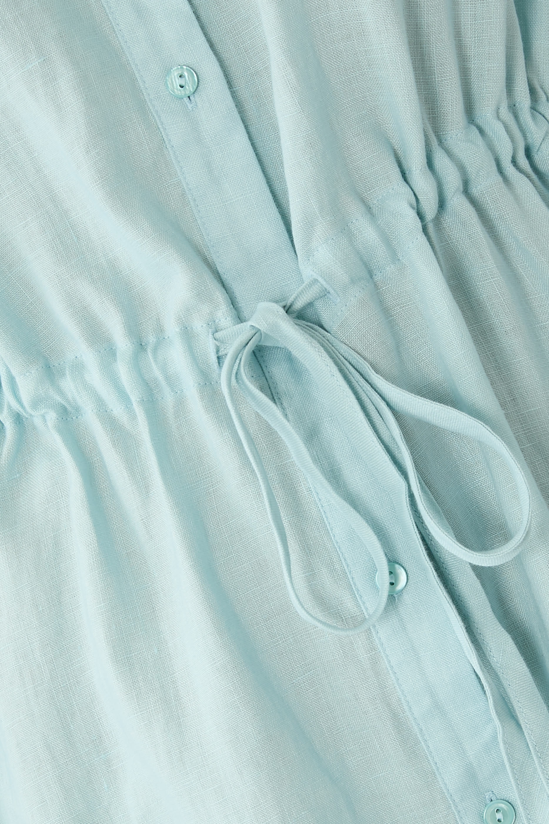  Organic Linen Band Collar Shirtdress 