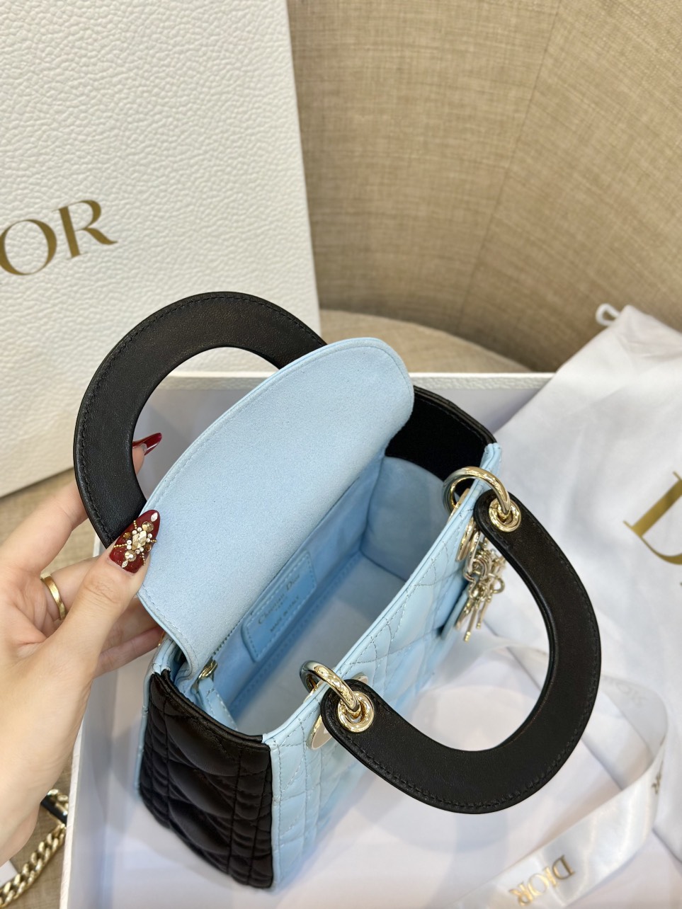 Tui Xach Dior Lady Mini Nu Mau Xanh Bang Da Bo Sieu Cap 18cm 6.jpg