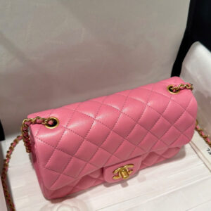 Tui Xach Nu Chanel Classic Chuong Da That Mau Hong Dam Khoa Vang Like Auth 20cm 2.jpg