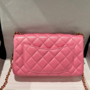 Tui Xach Nu Chanel Classic Chuong Da That Mau Hong Dam Khoa Vang Like Auth 20cm 4.jpg