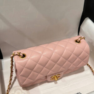 Tui Xach Nu Chanel Classic Chuong Like Auth Mau Hong Khoa Vang 20cm 2.jpg
