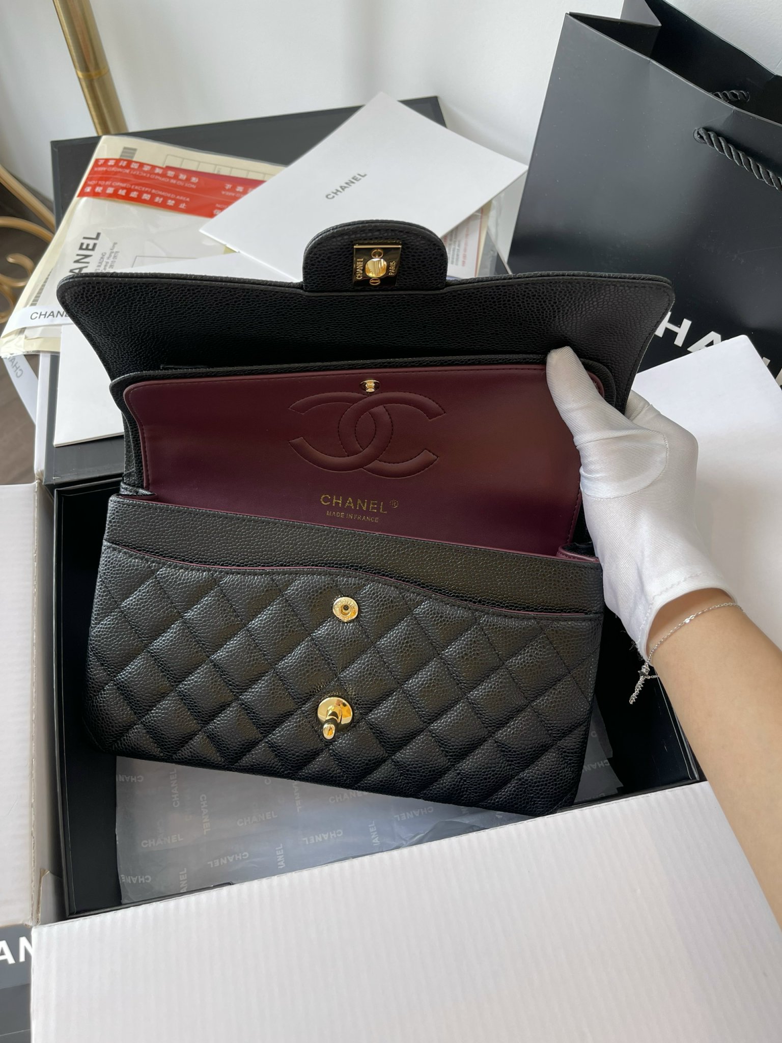 Tui Xach Nu Chanel Medium Classic Da Bo Like Auth Mau Den 25 7.jpg