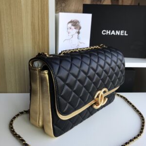 Tui Xach Nu Chanel Qua Tram Mau Den Da Li Mix Vang 25cm 1.jpg