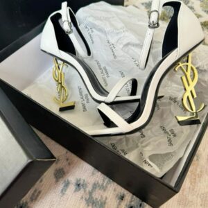 white and black heels are the Saint Laurent Opyum model