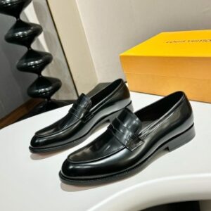 Prada black brushed leather penny loafers