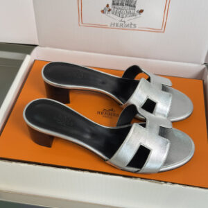 Hermes Oran Replica Heels In Silver