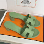 “Hermes replica Oran heels green women replica shoes designer sandals”