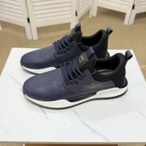 navy blue and black Louis Vuitton sneakers